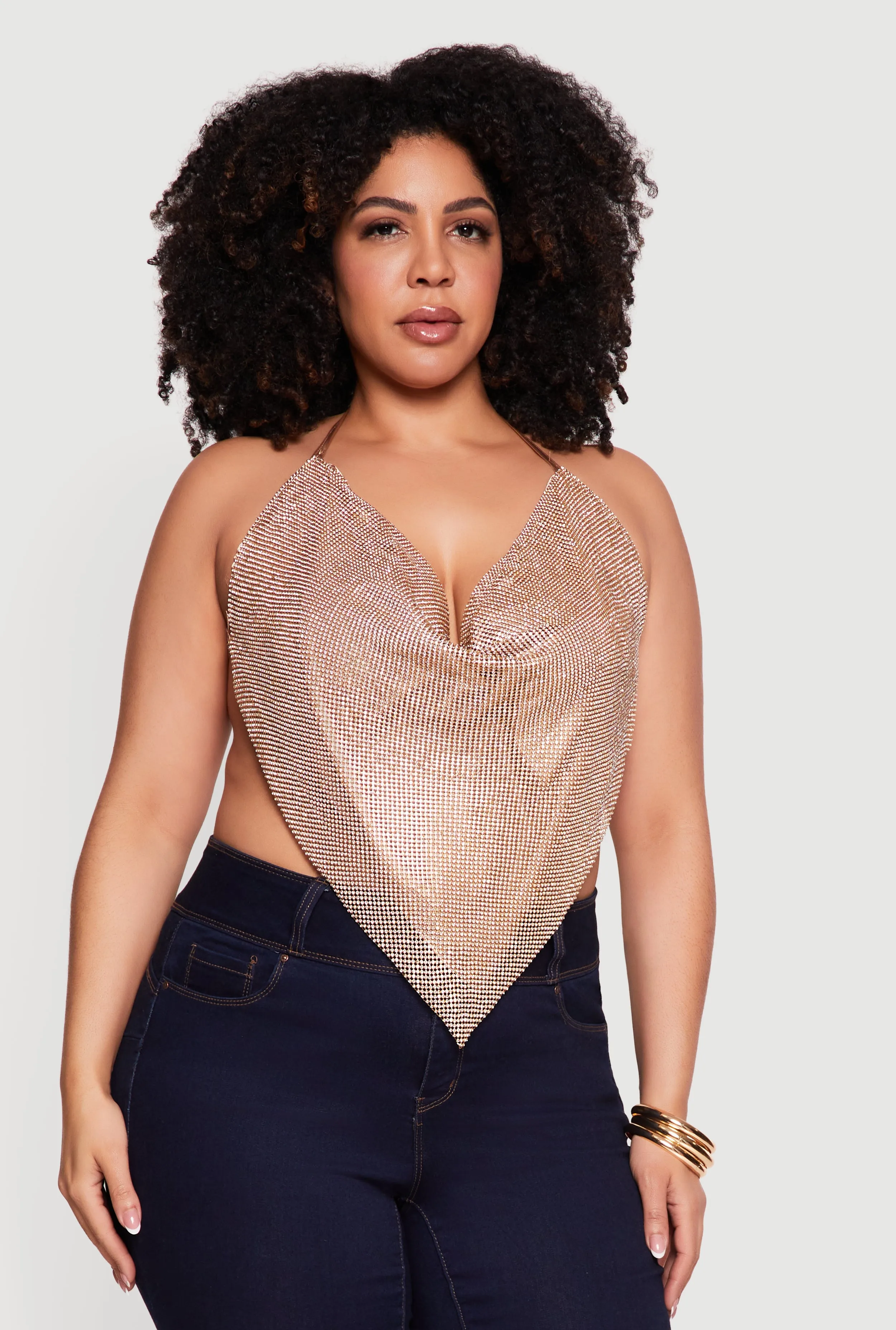 Plus Size Rhinestone Hanky Hem Open Back Halter Top sold by Rainbow product image thumbnail 2
