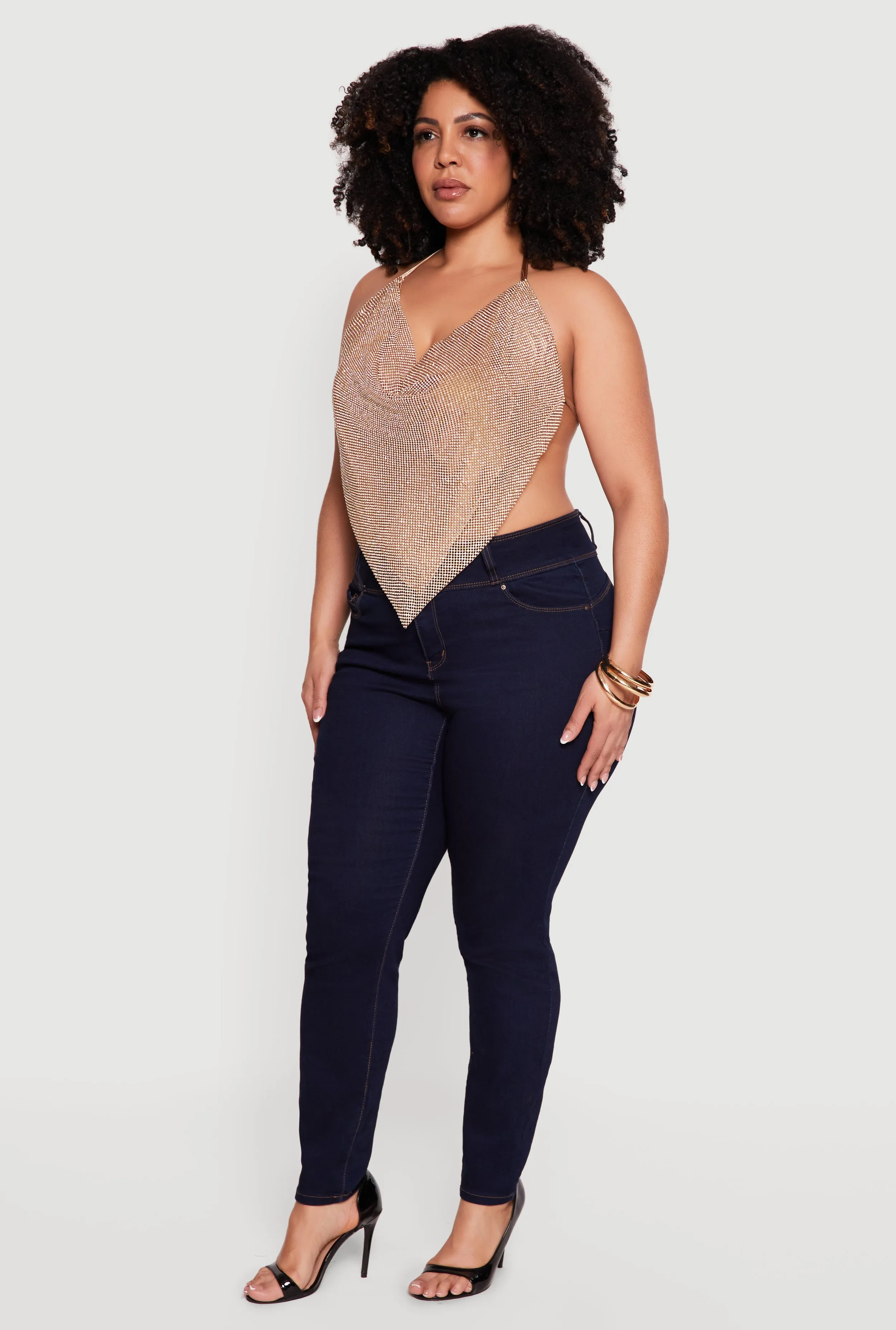 Plus Size Rhinestone Hanky Hem Open Back Halter Top sold by Rainbow product image thumbnail 3