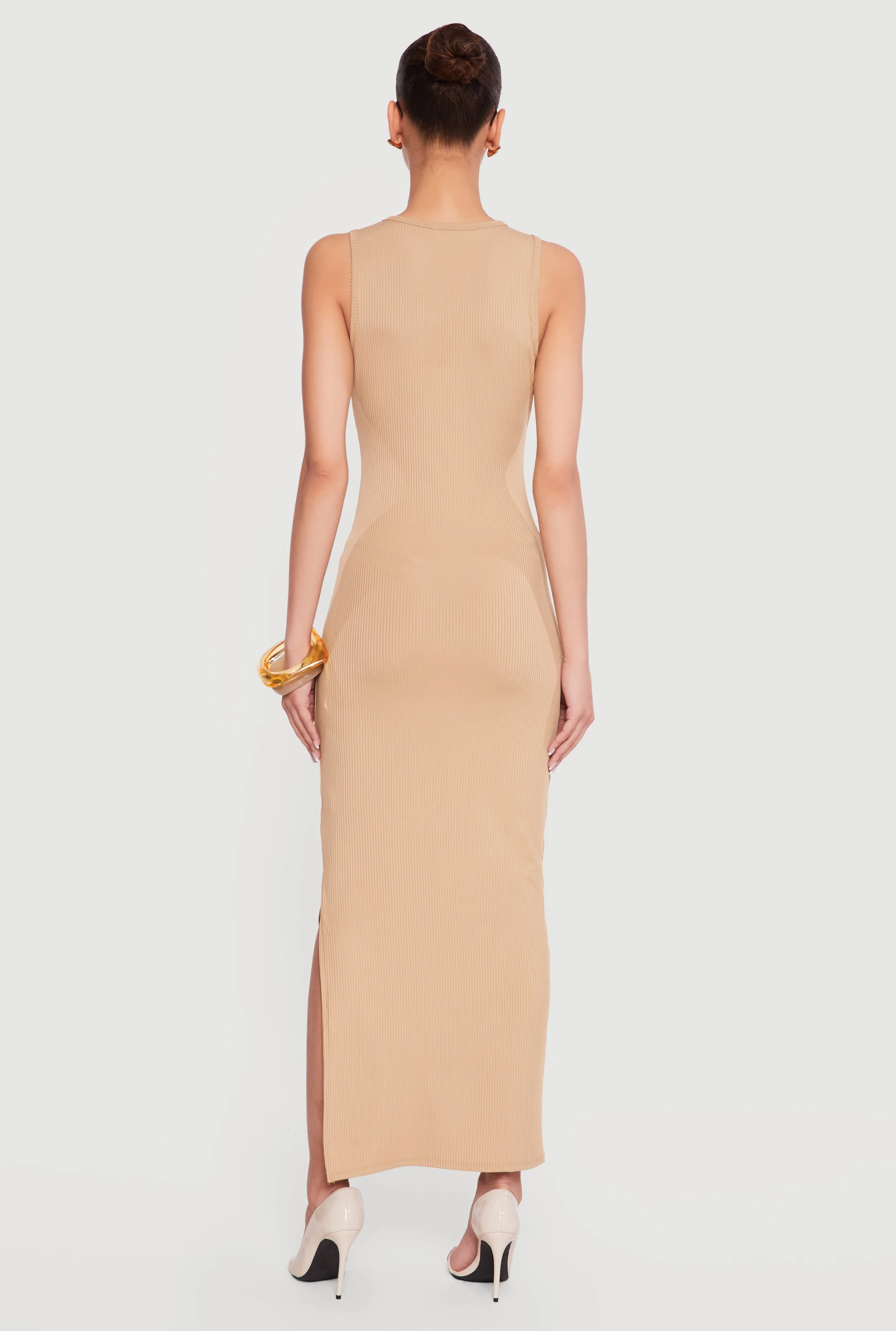 Sleeveless Ribbed Knit Crew Neck Maxi Dress sold by Rainbow product image thumbnail 3