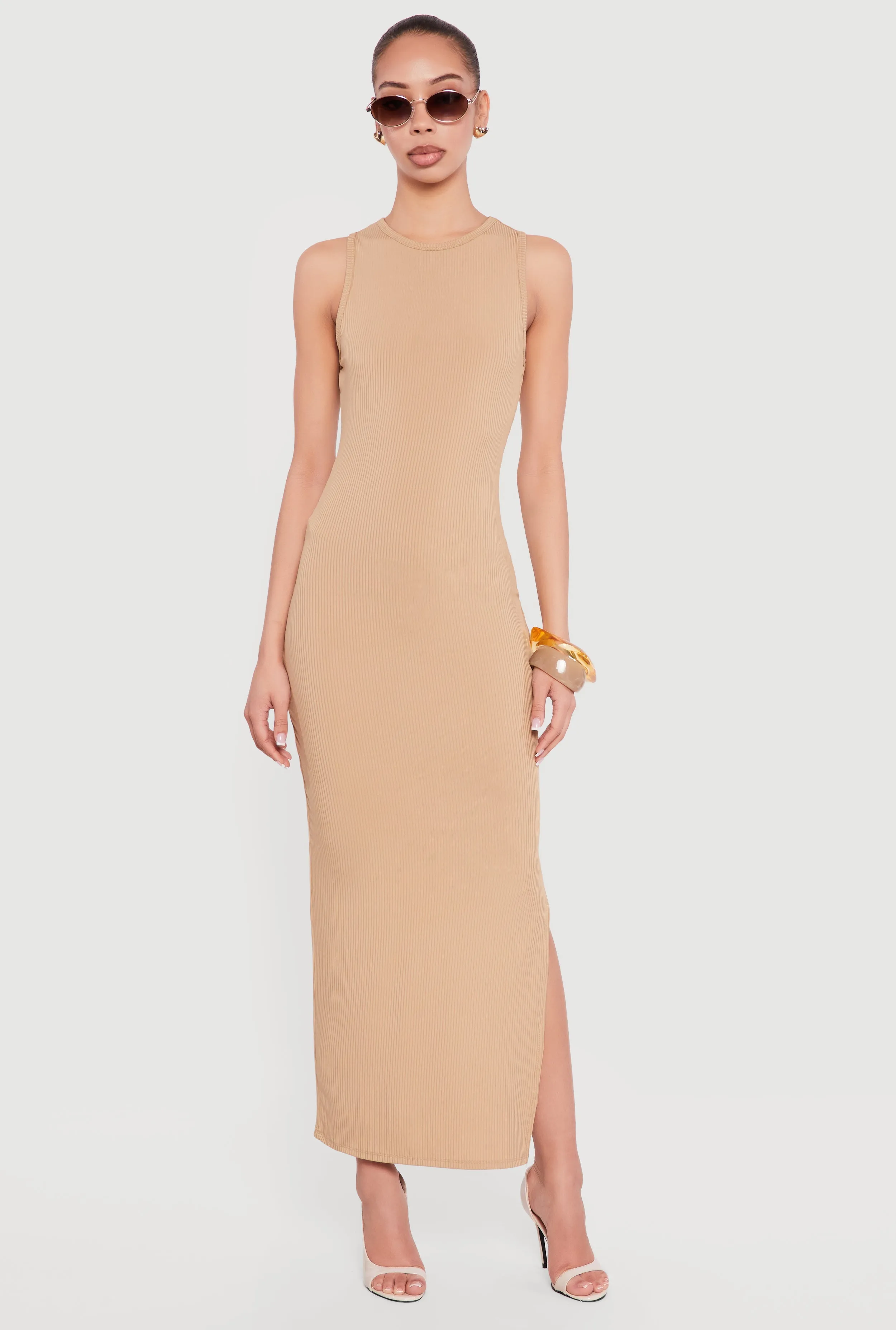 Sleeveless Ribbed Knit Crew Neck Maxi Dress sold by Rainbow