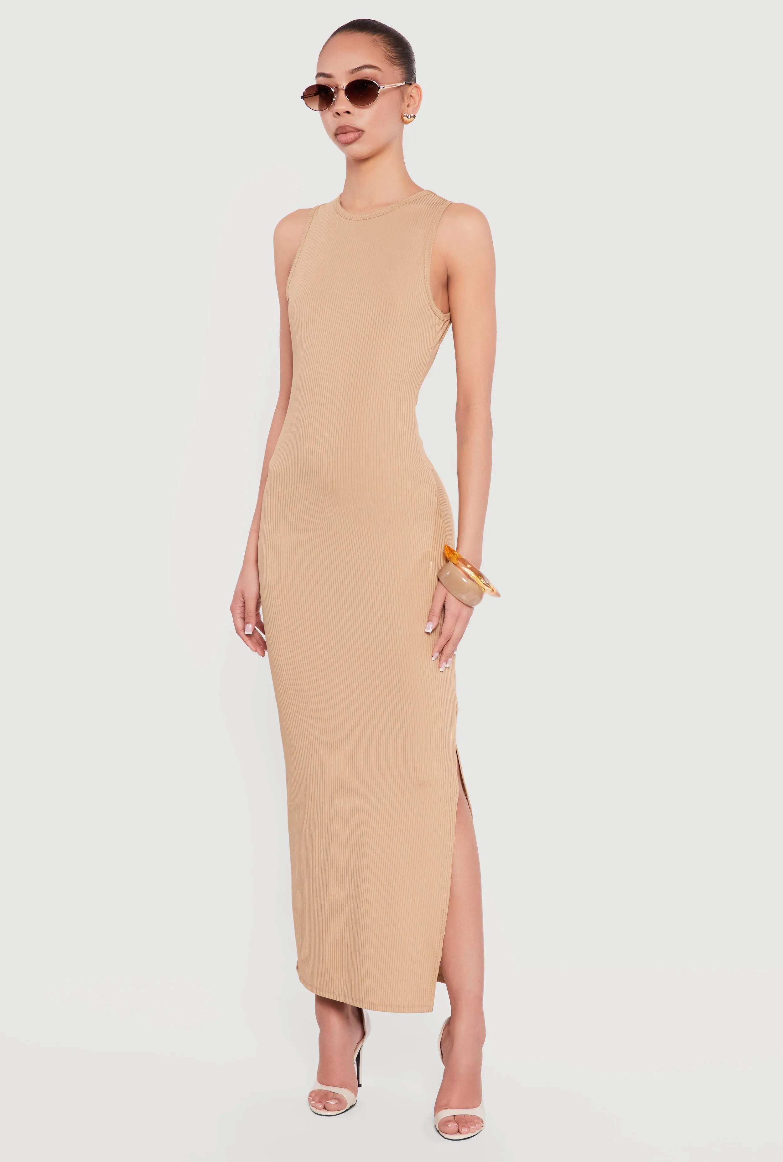 Sleeveless Ribbed Knit Crew Neck Maxi Dress sold by Rainbow product image thumbnail 2