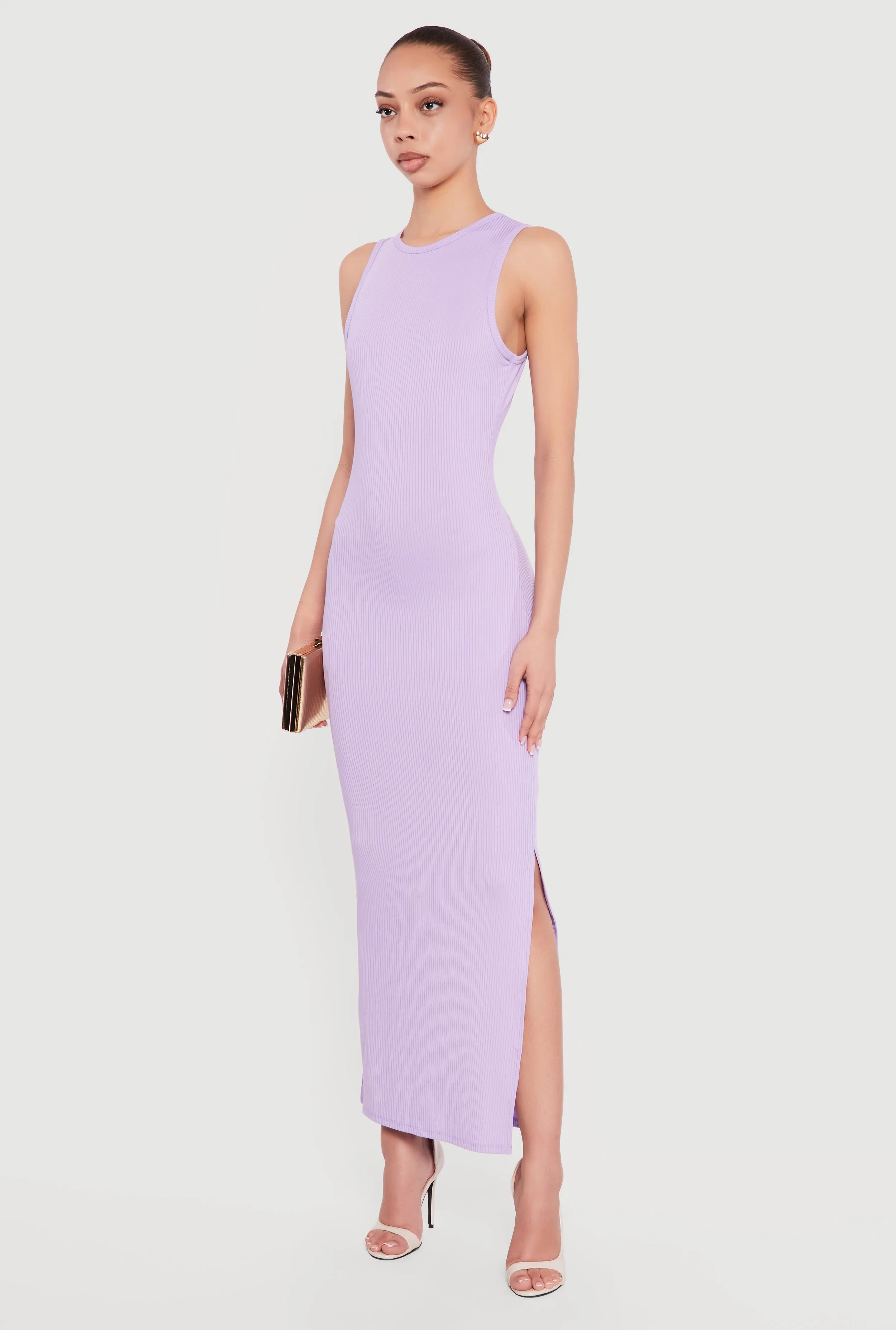 Sleeveless Ribbed Knit Crew Neck Maxi Dress sold by Rainbow product image thumbnail 2