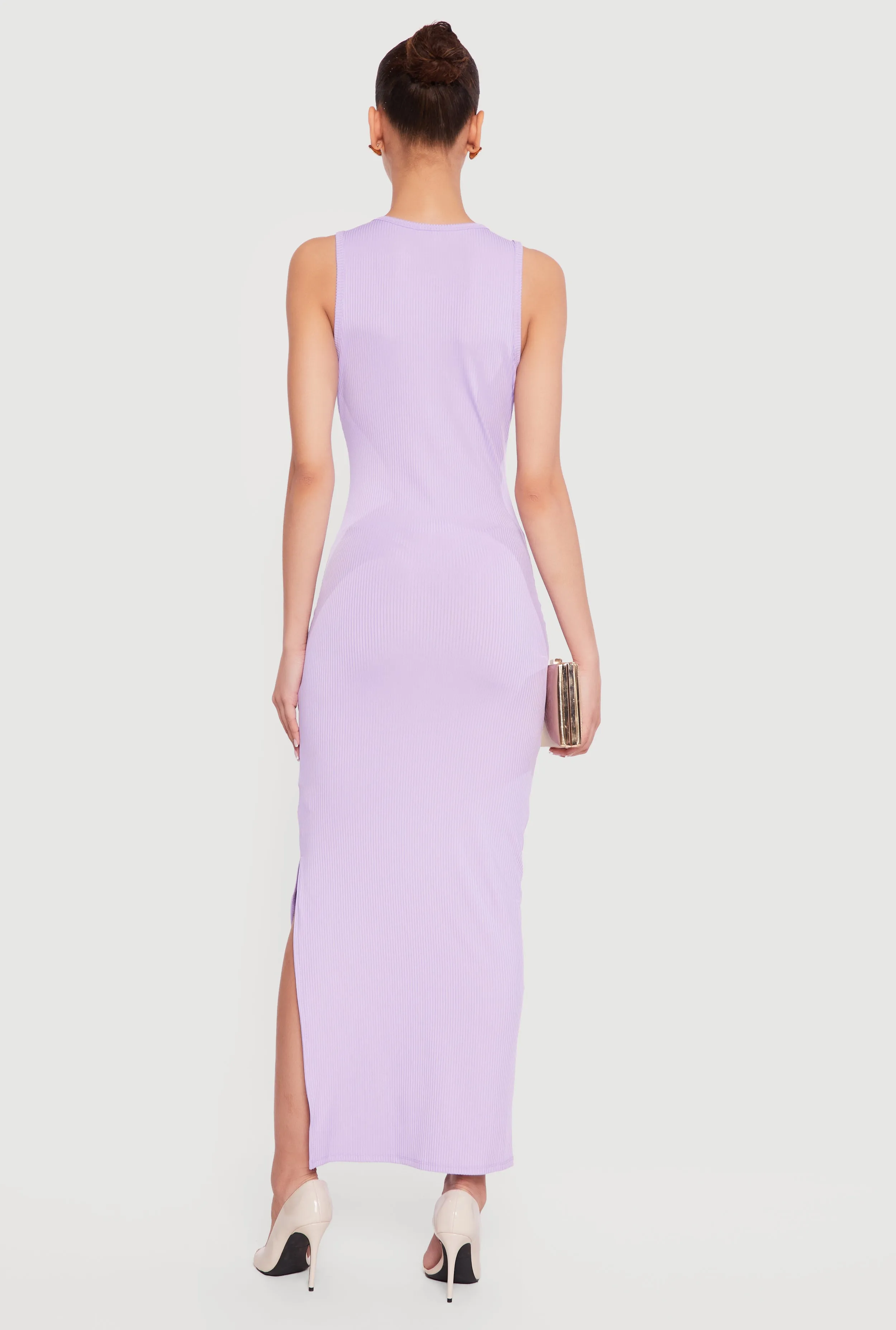 Sleeveless Ribbed Knit Crew Neck Maxi Dress sold by Rainbow product image thumbnail 3