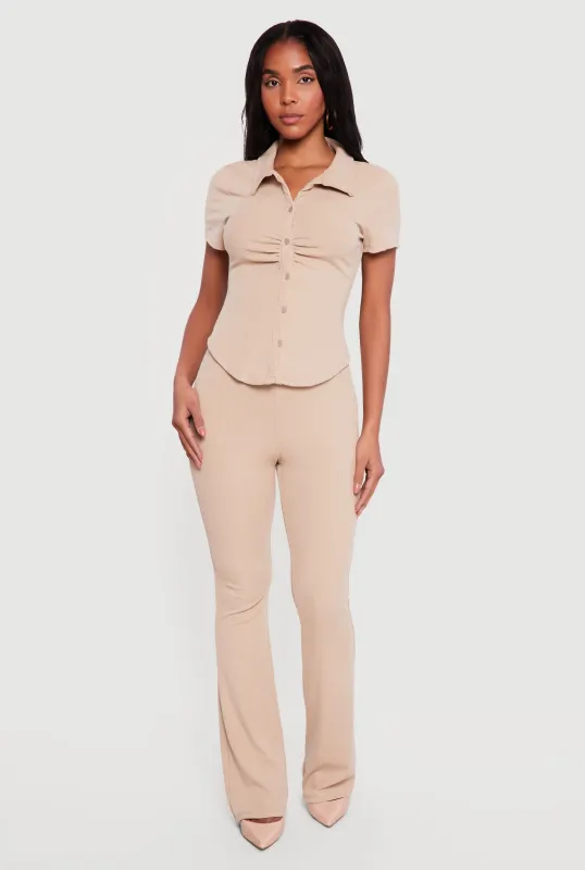 Brushed Rib Knit High Waisted Pull On Flare Pants sold by Rainbow