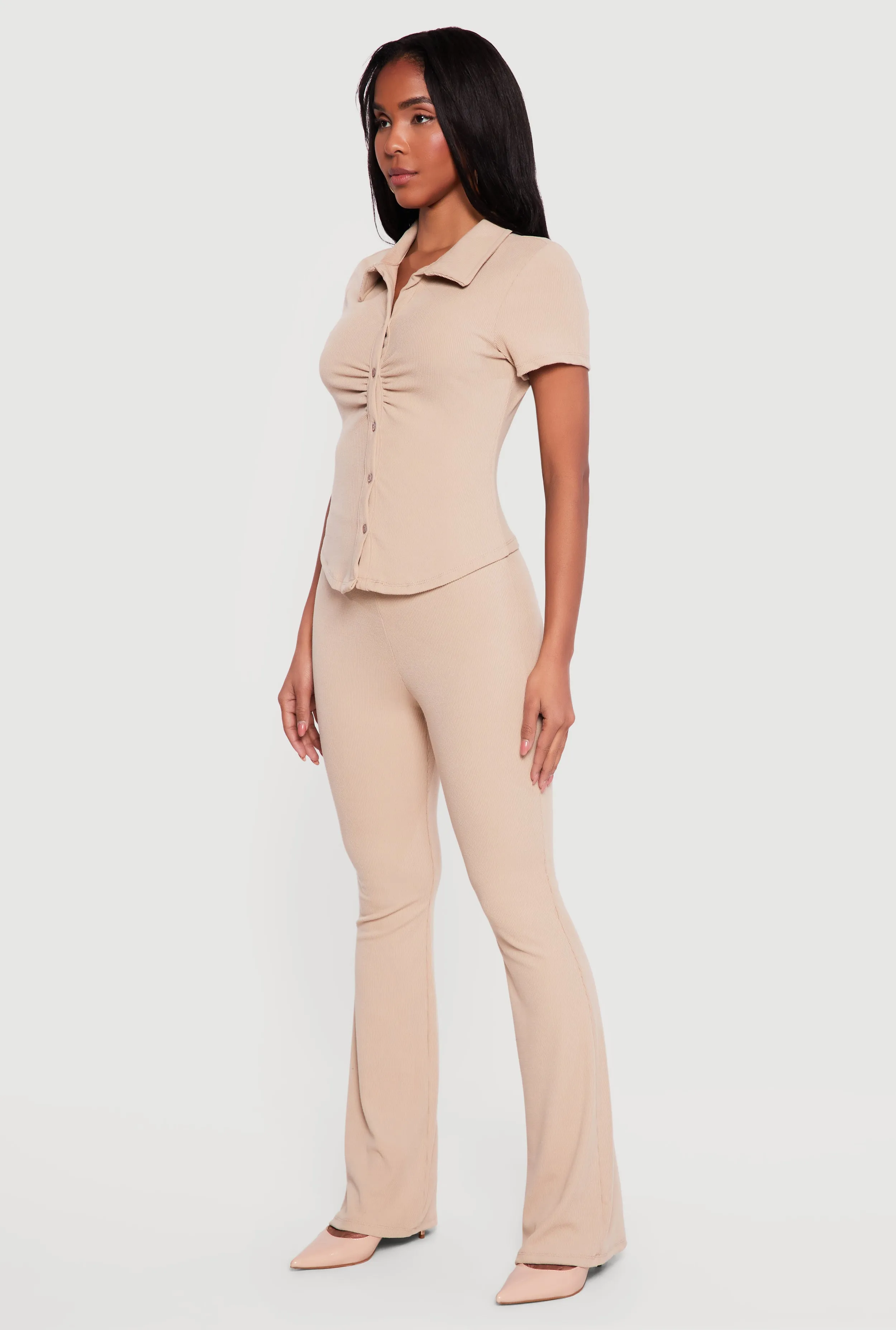 Brushed Rib Knit High Waisted Pull On Flare Pants sold by Rainbow product image thumbnail 2