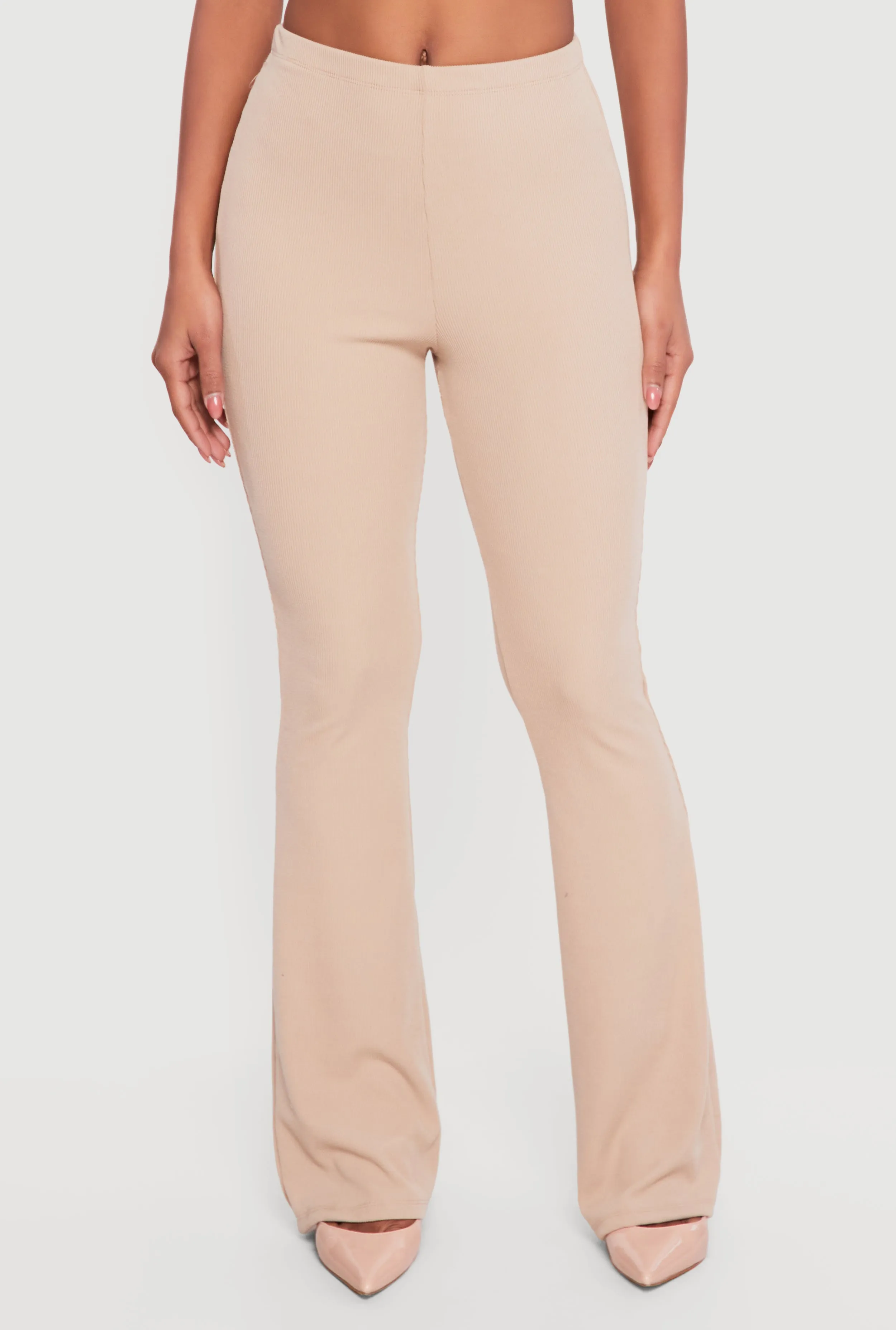 Brushed Rib Knit High Waisted Pull On Flare Pants sold by Rainbow product image thumbnail 3