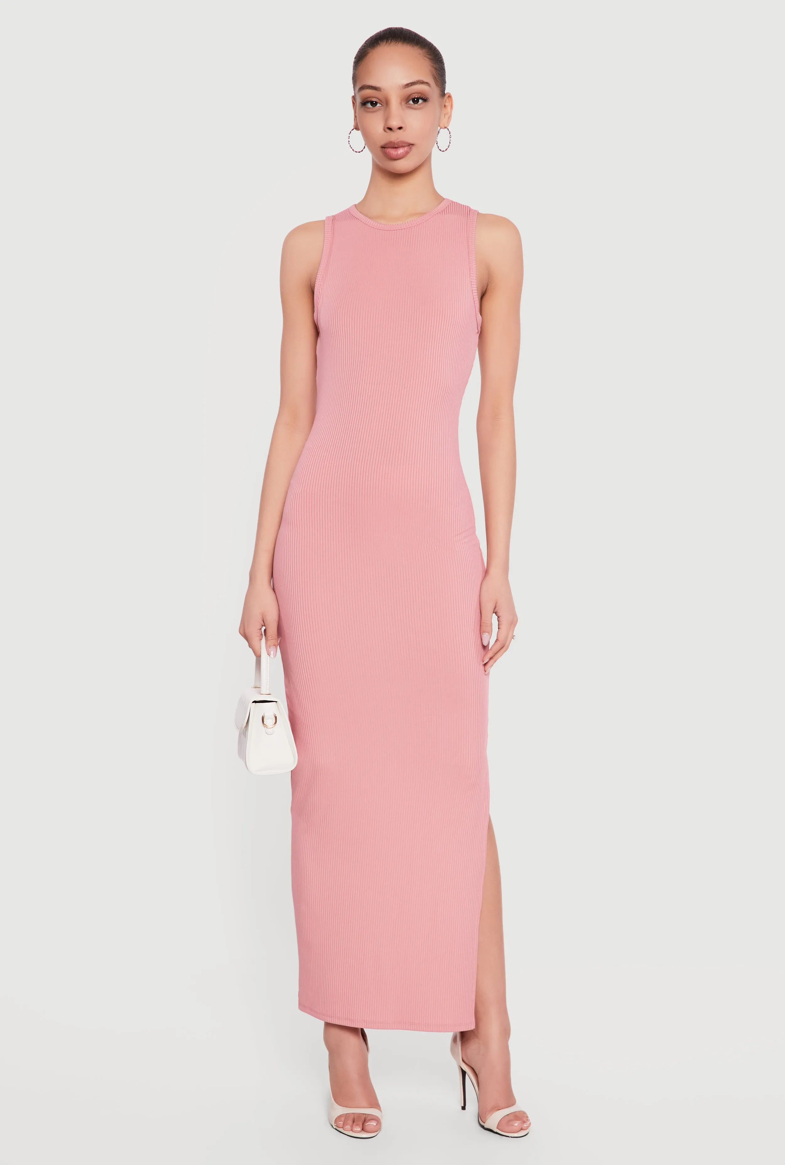 Sleeveless Ribbed Knit Crew Neck Maxi Dress sold by Rainbow
