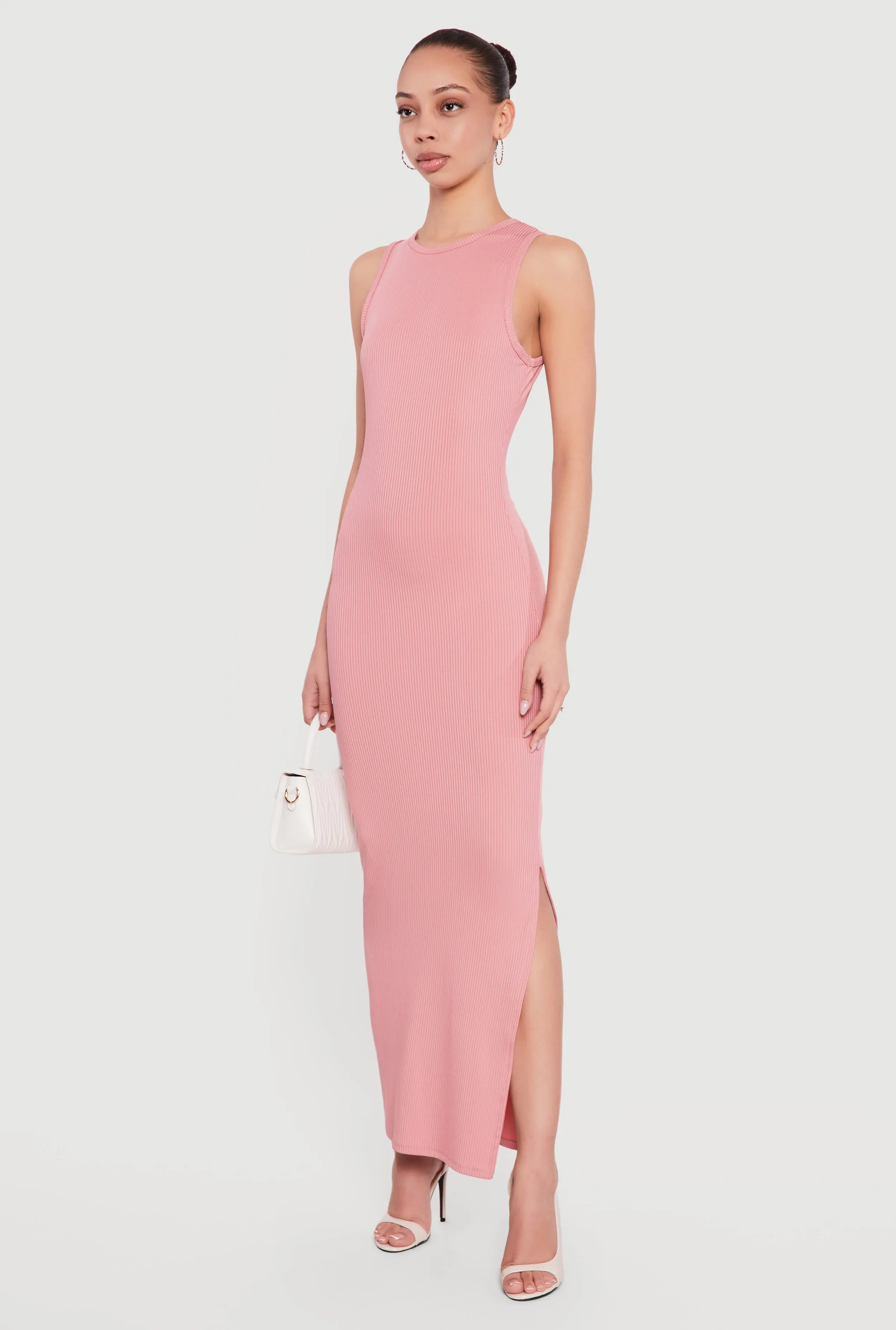 Sleeveless Ribbed Knit Crew Neck Maxi Dress sold by Rainbow product image thumbnail 2