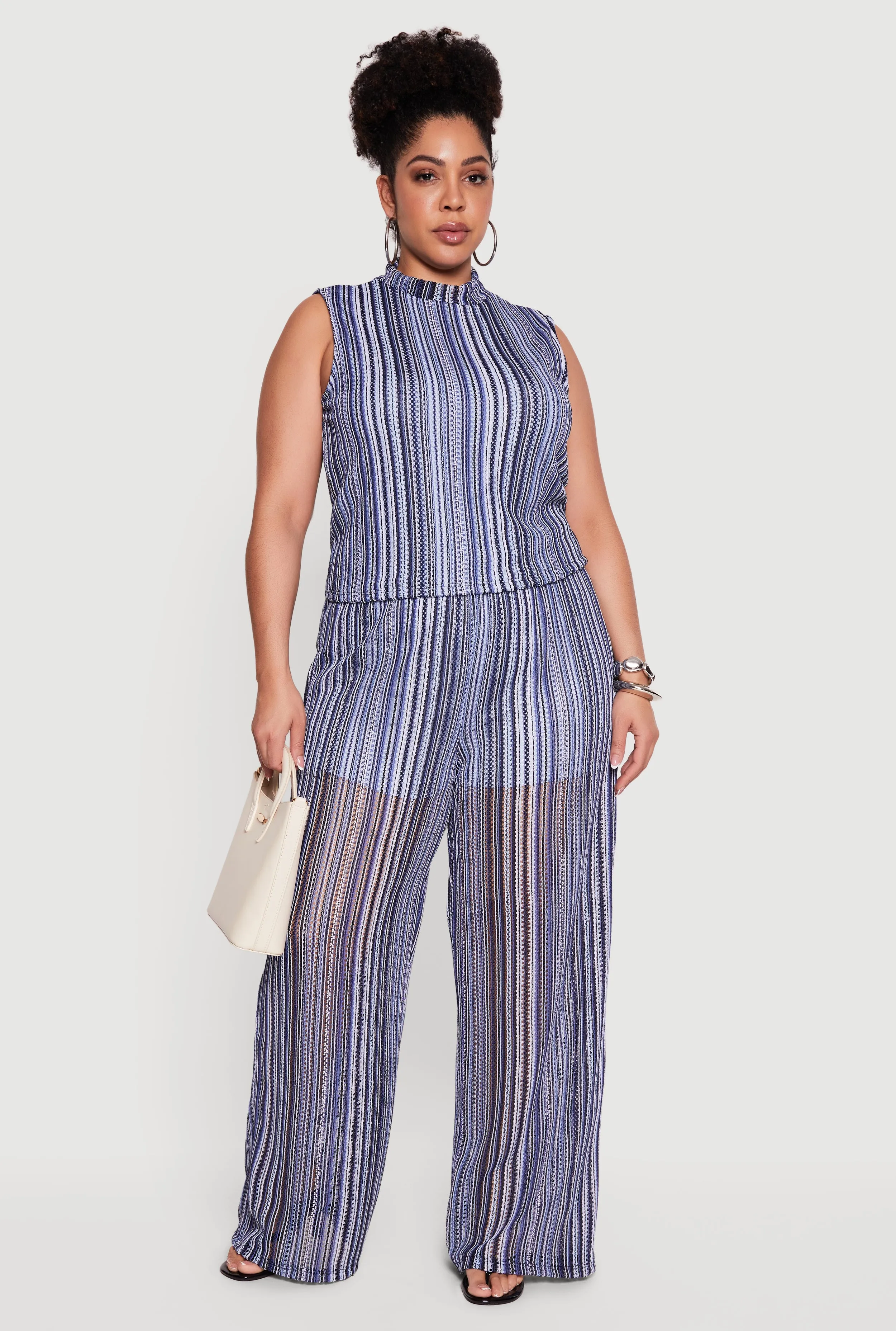 Plus Size Striped Pattern Sleeveless Mock Neck Top sold by Rainbow product image thumbnail 2