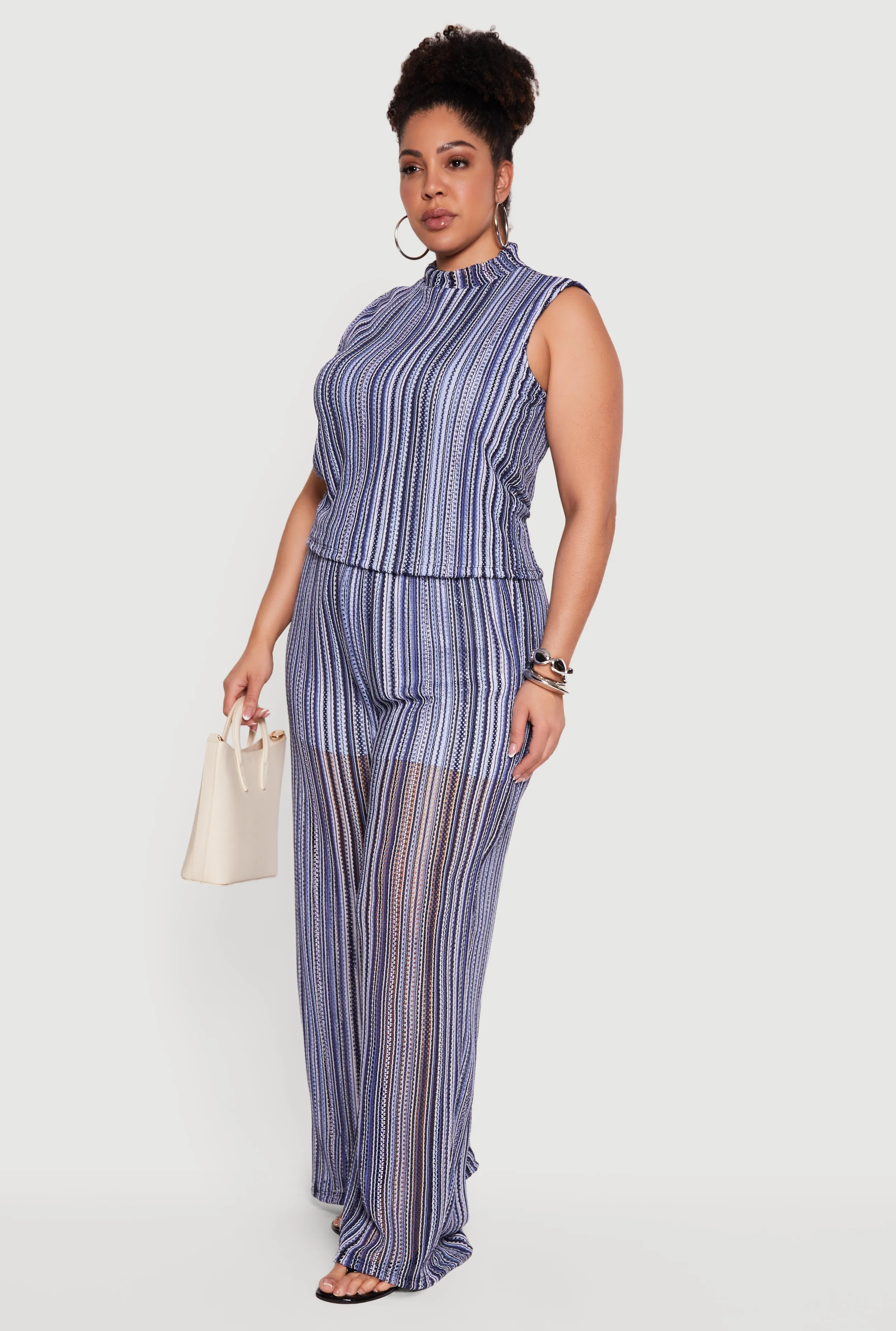 Plus Size Striped Pattern Sleeveless Mock Neck Top sold by Rainbow product image thumbnail 3