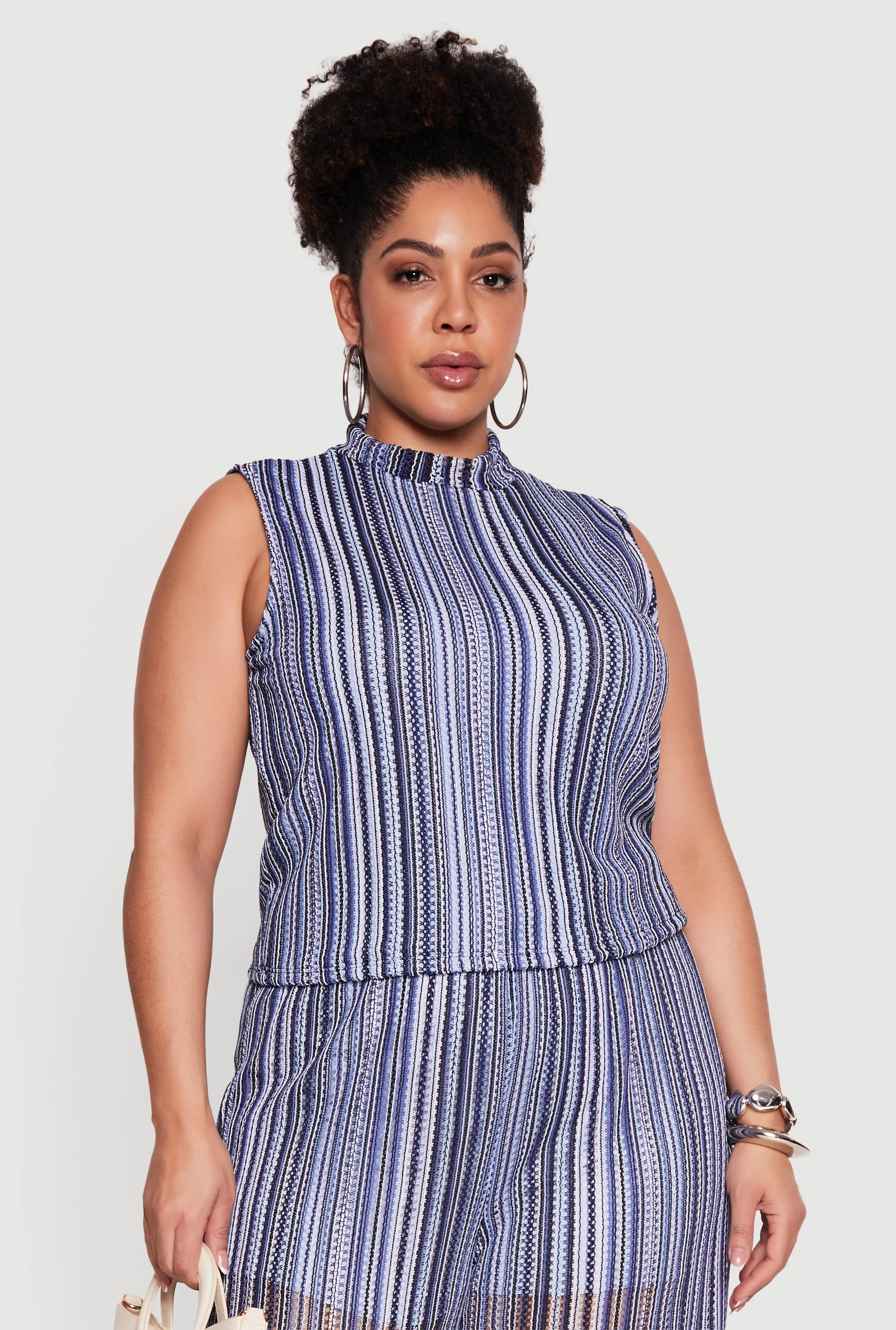 Plus Size Striped Pattern Sleeveless Mock Neck Top sold by Rainbow