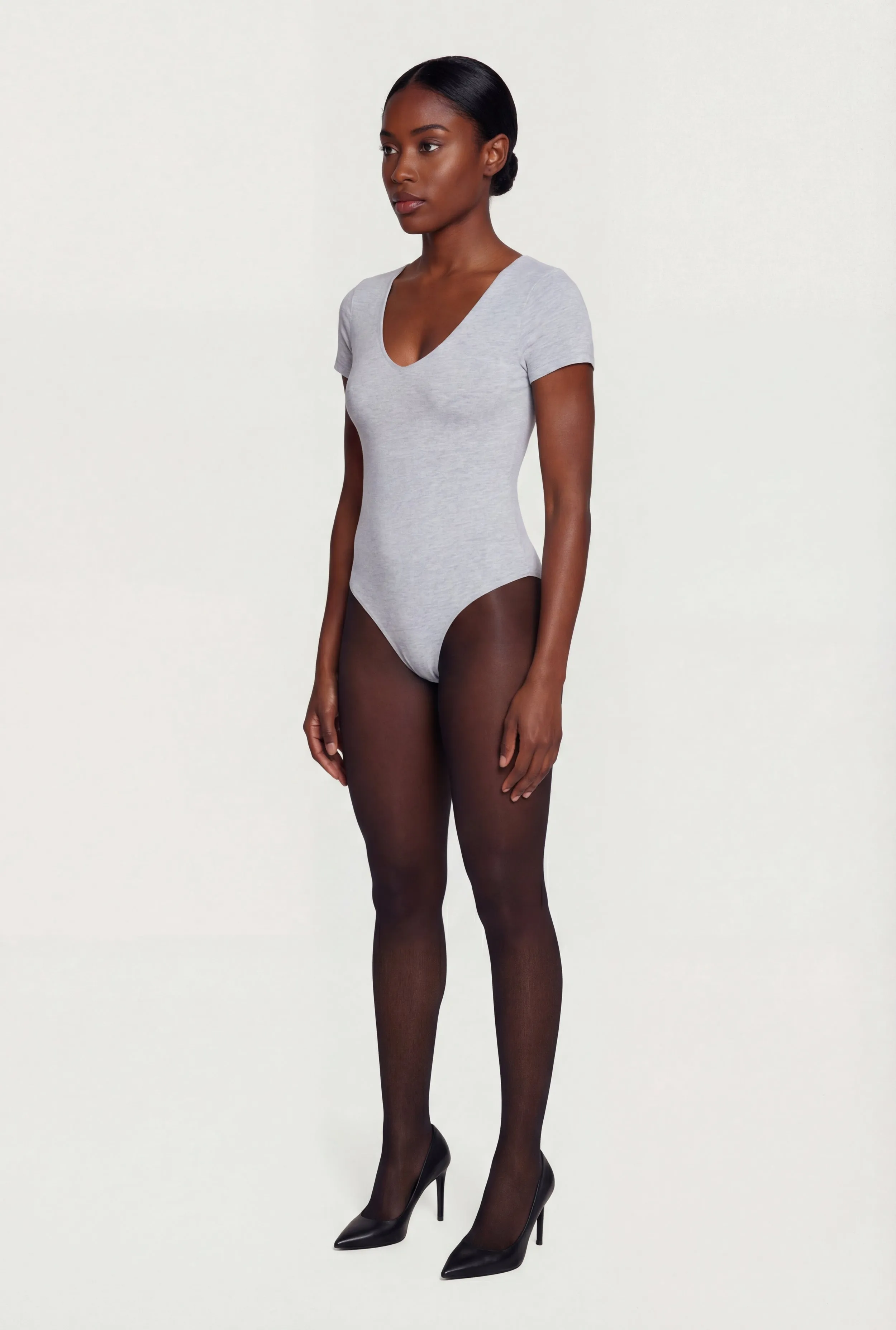 Double Layered Short Sleeve V Neck Bodysuit sold by Rainbow product image thumbnail 3