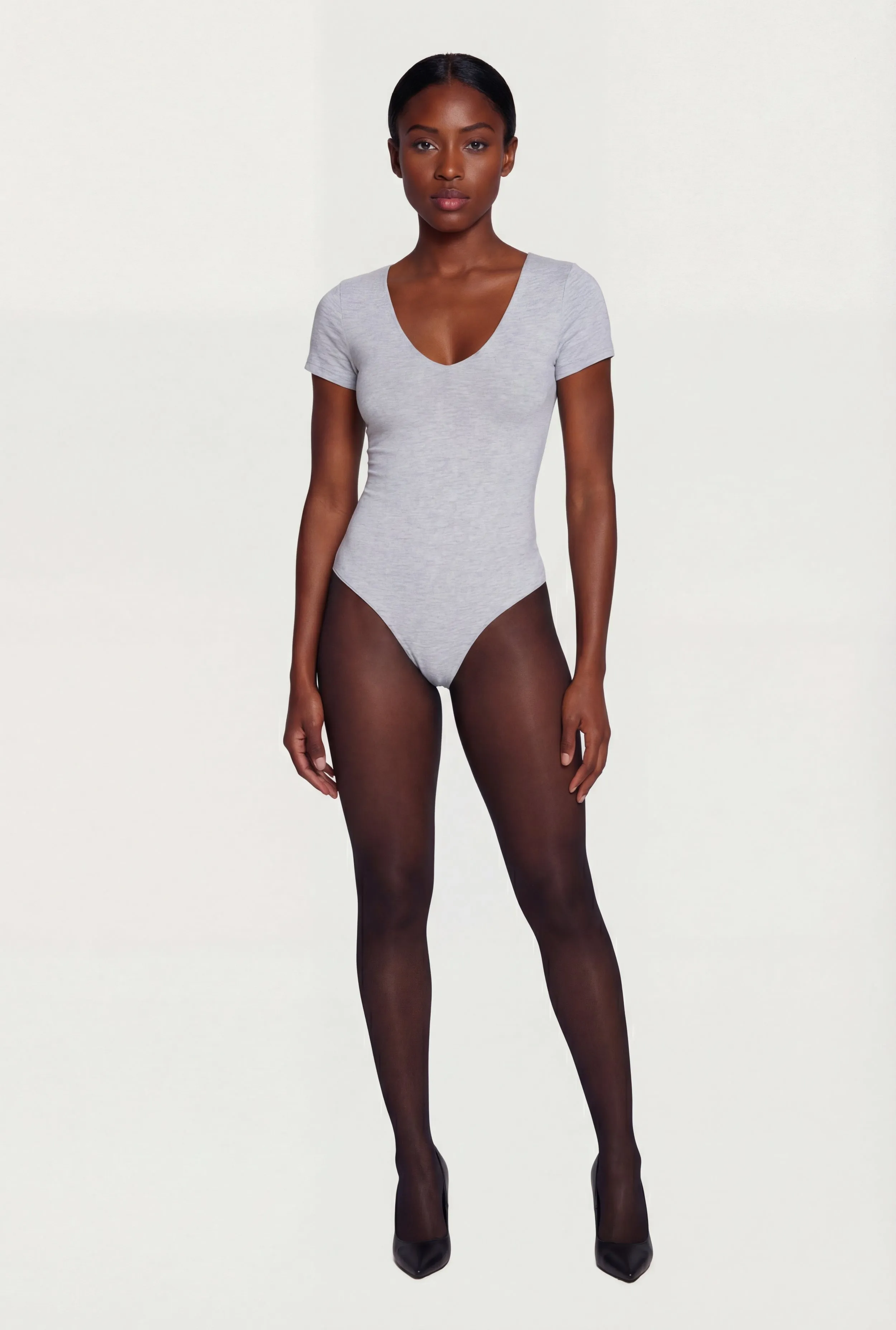 Double Layered Short Sleeve V Neck Bodysuit sold by Rainbow