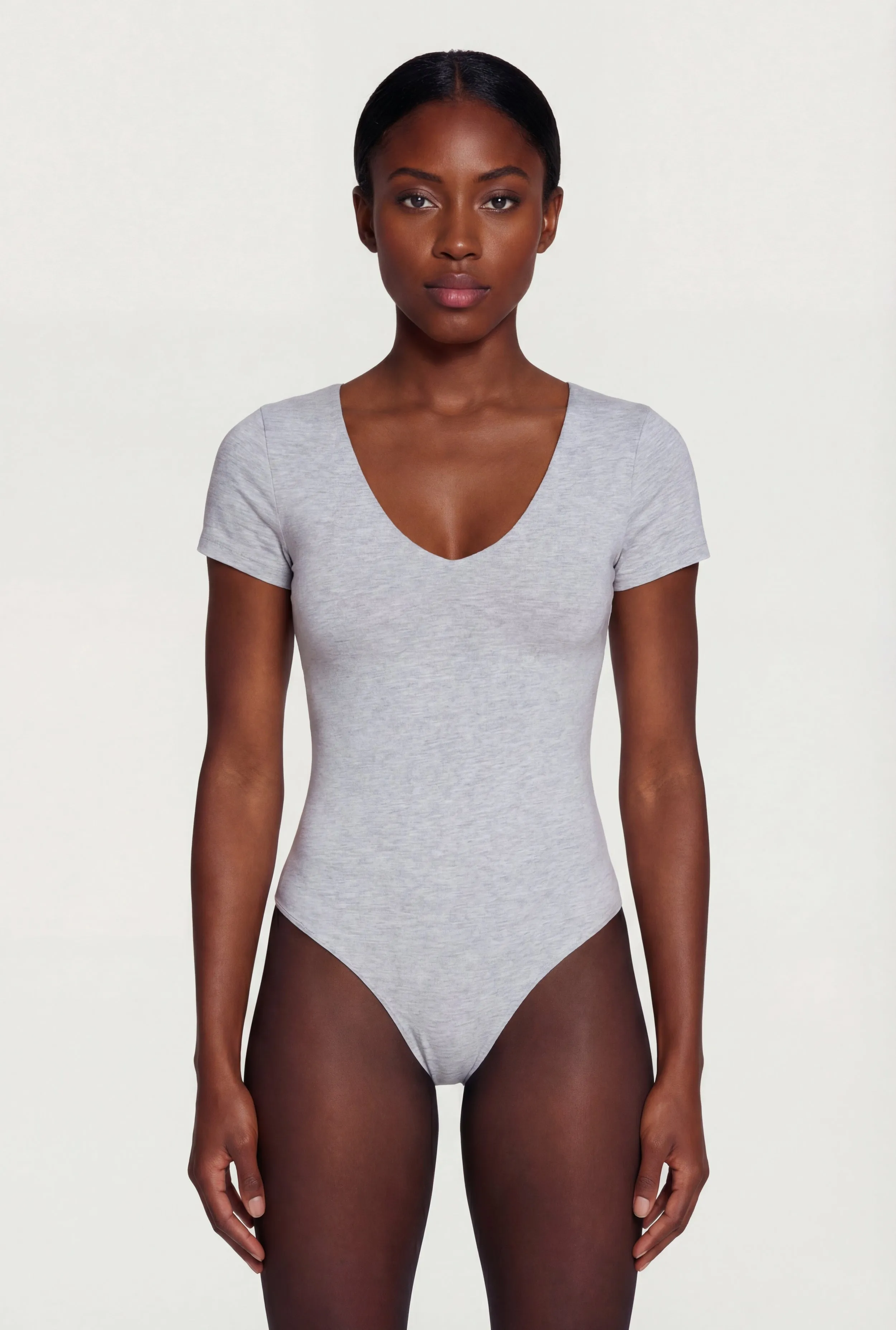 Double Layered Short Sleeve V Neck Bodysuit sold by Rainbow product image thumbnail 2