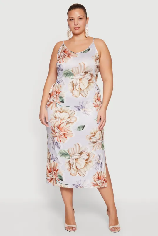 Plus Size Side Cut Out Floral Print Cami Midi Dress sold by Rainbow