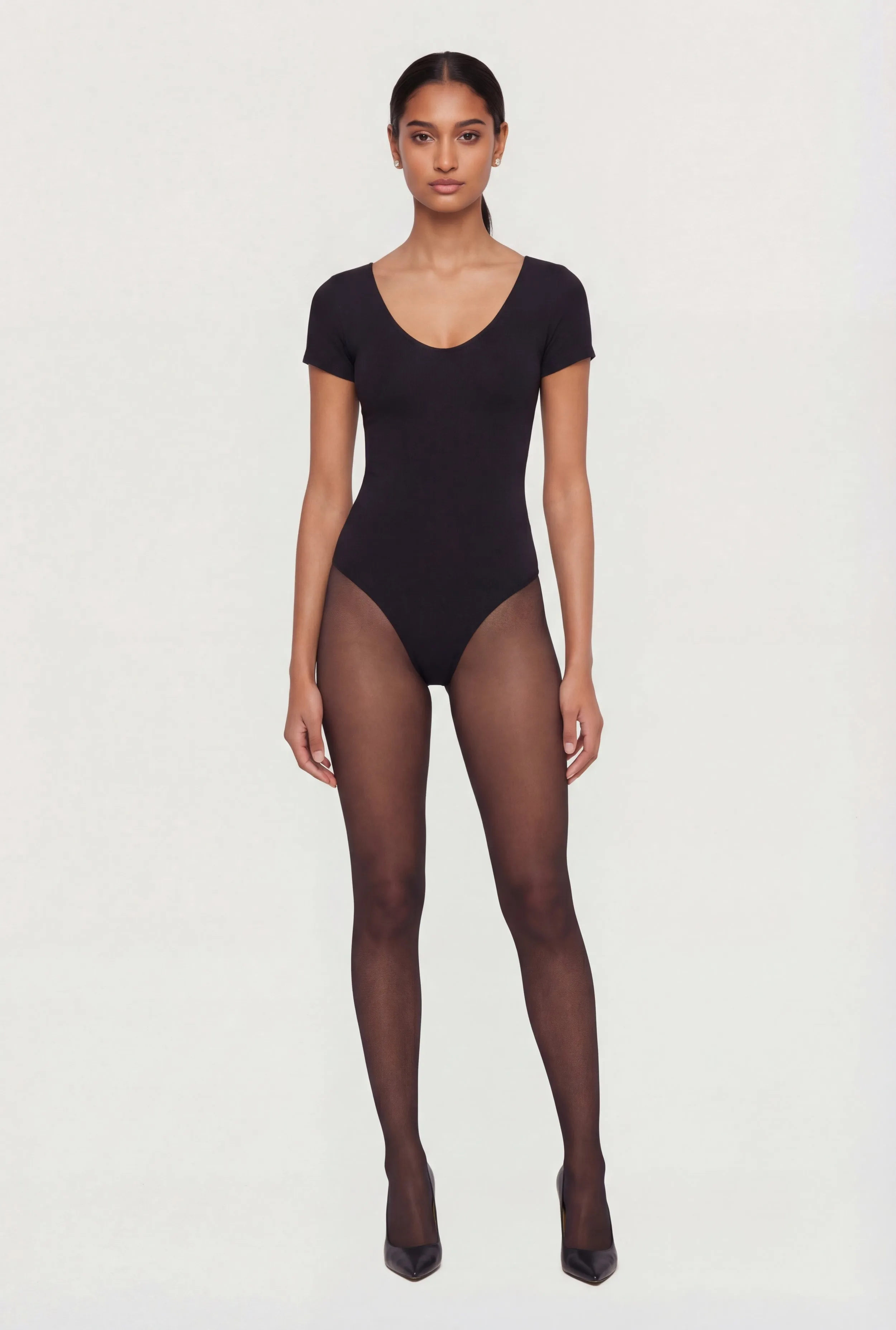 Double Layered Short Sleeve V Neck Bodysuit sold by Rainbow