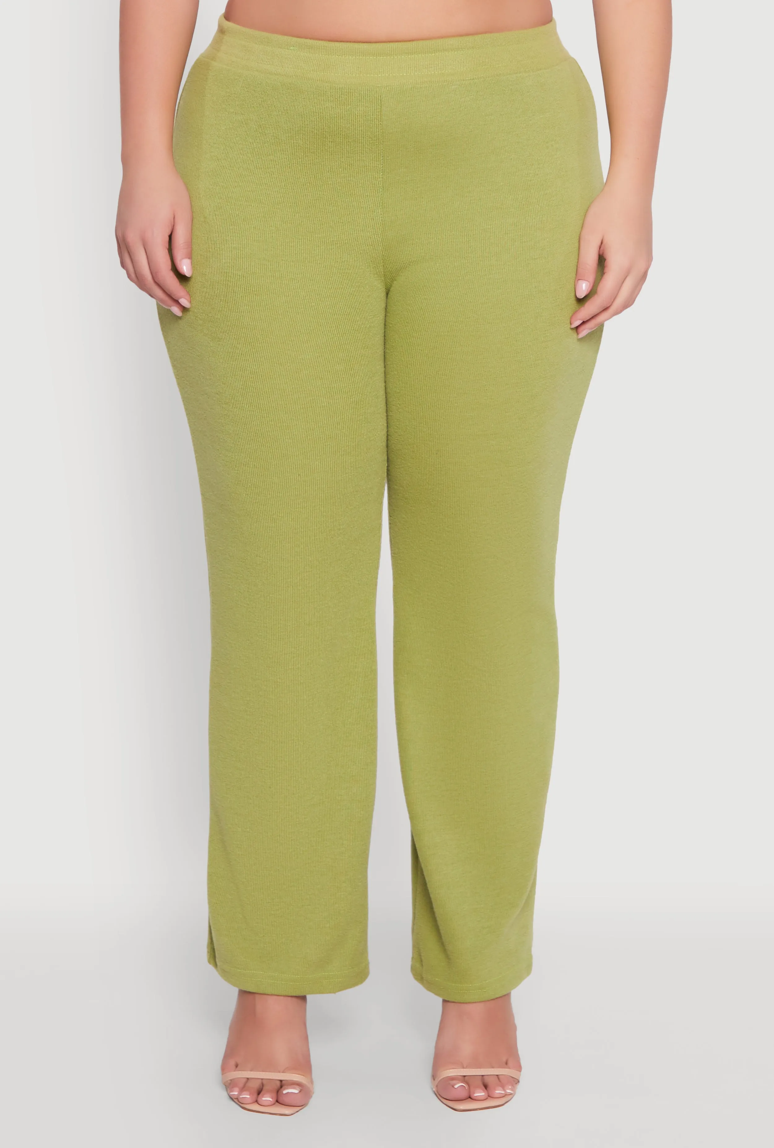 Plus Size High Waisted Straight Leg Ribbed Knit Pants sold by Rainbow product image thumbnail 3