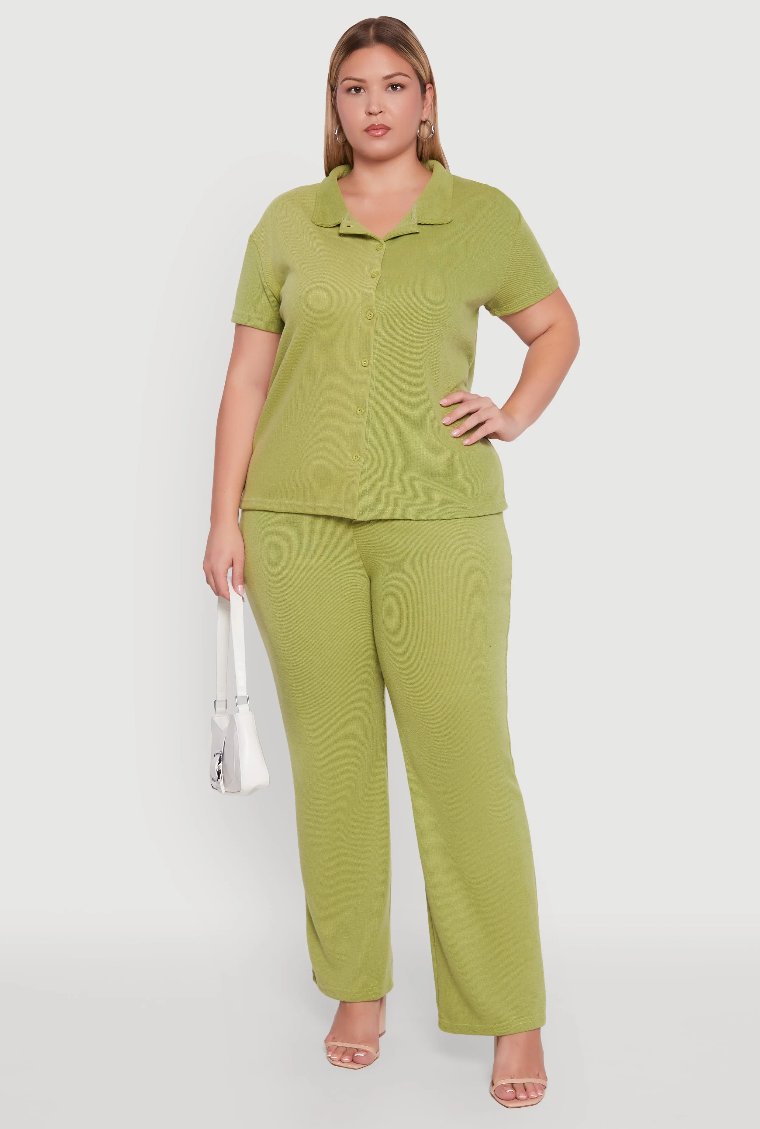 Plus Size High Waisted Straight Leg Ribbed Knit Pants sold by Rainbow