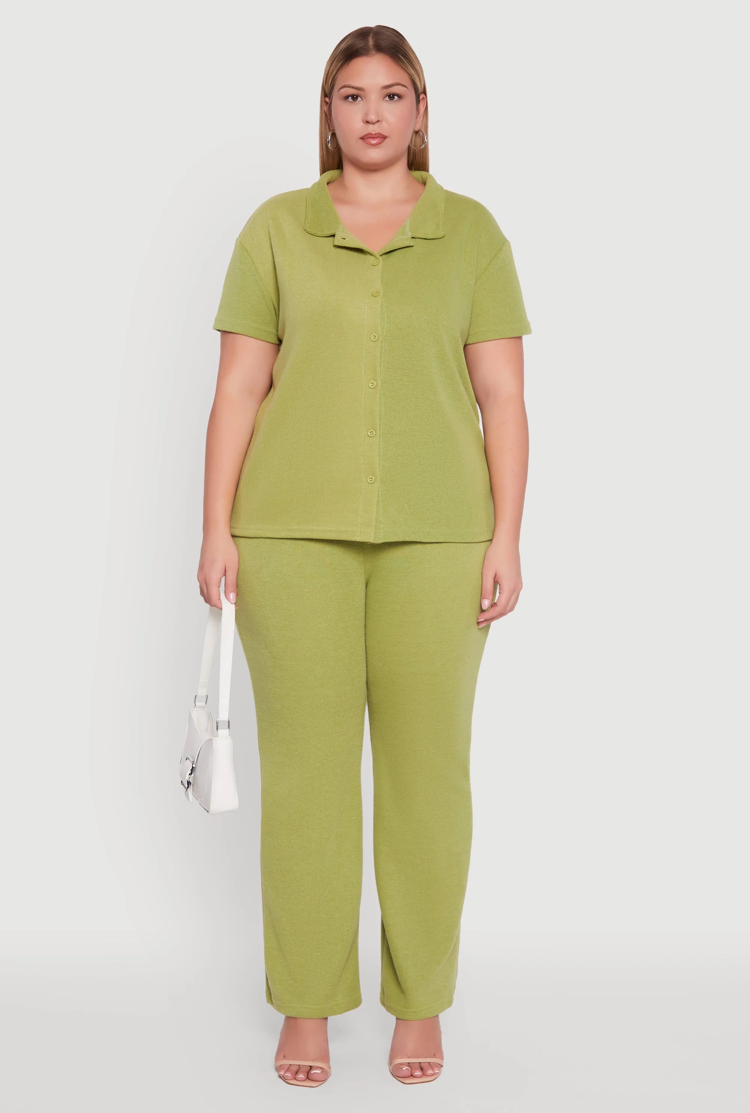 Plus Size High Waisted Straight Leg Ribbed Knit Pants sold by Rainbow product image thumbnail 2