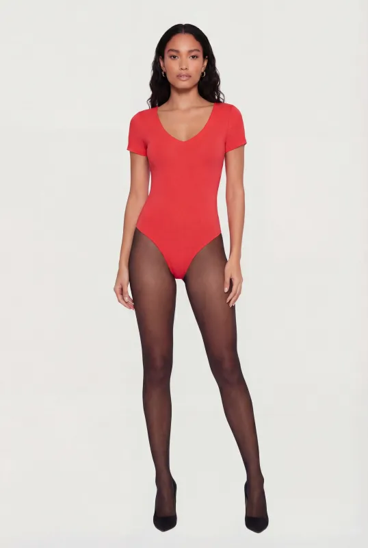 Double Layered Short Sleeve V Neck Bodysuit sold by Rainbow