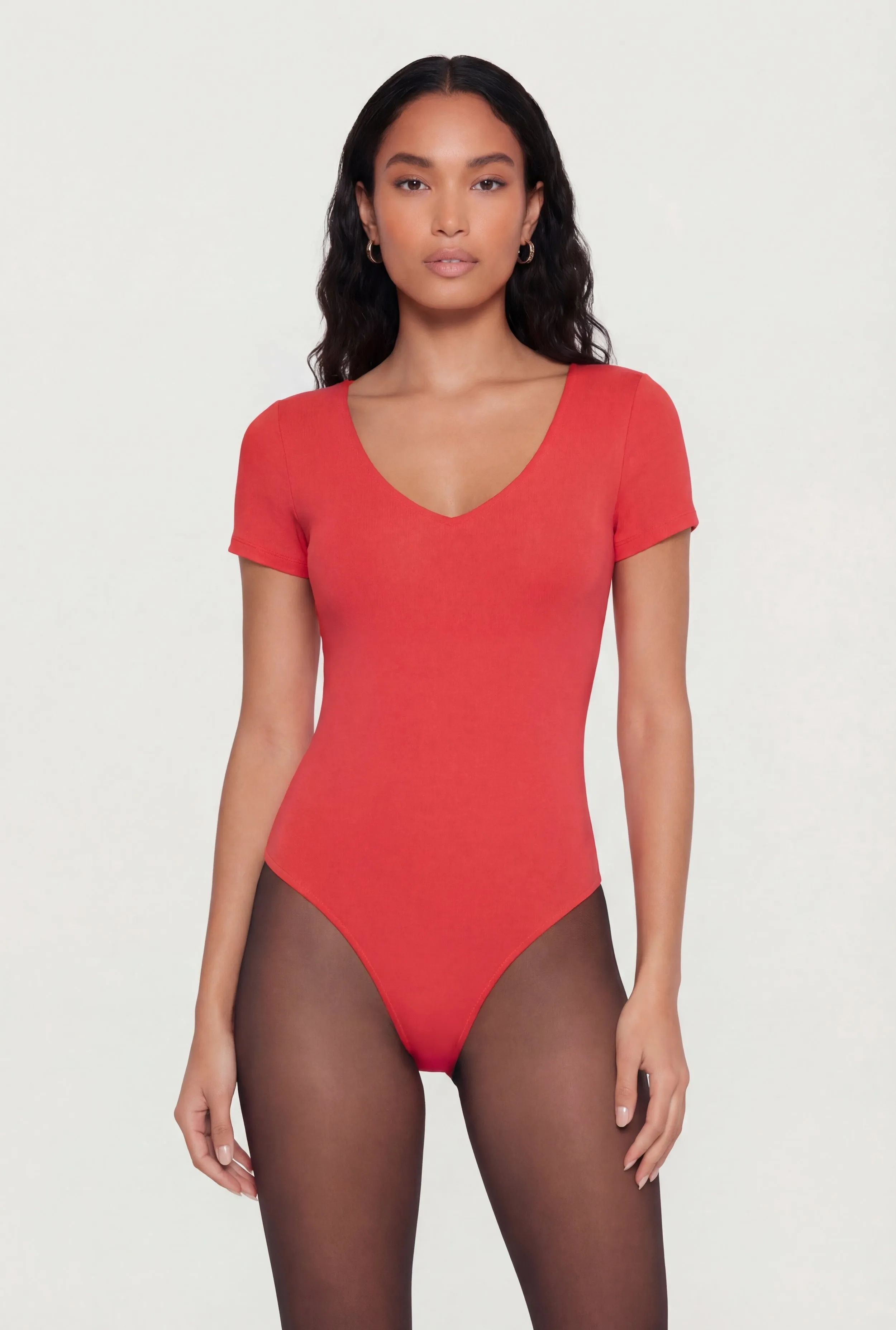 Double Layered Short Sleeve V Neck Bodysuit sold by Rainbow product image thumbnail 2