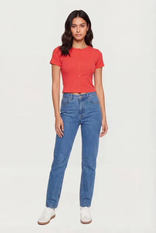 Ribbed Knit Button Front Crop Top made by Ambiance