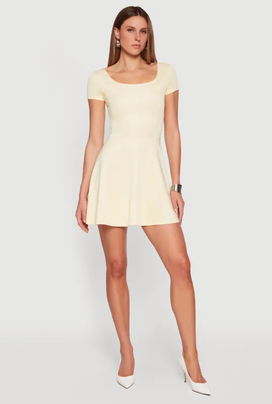 Short Sleeve Scoop Neck Skater Mini Dress sold by Rainbow