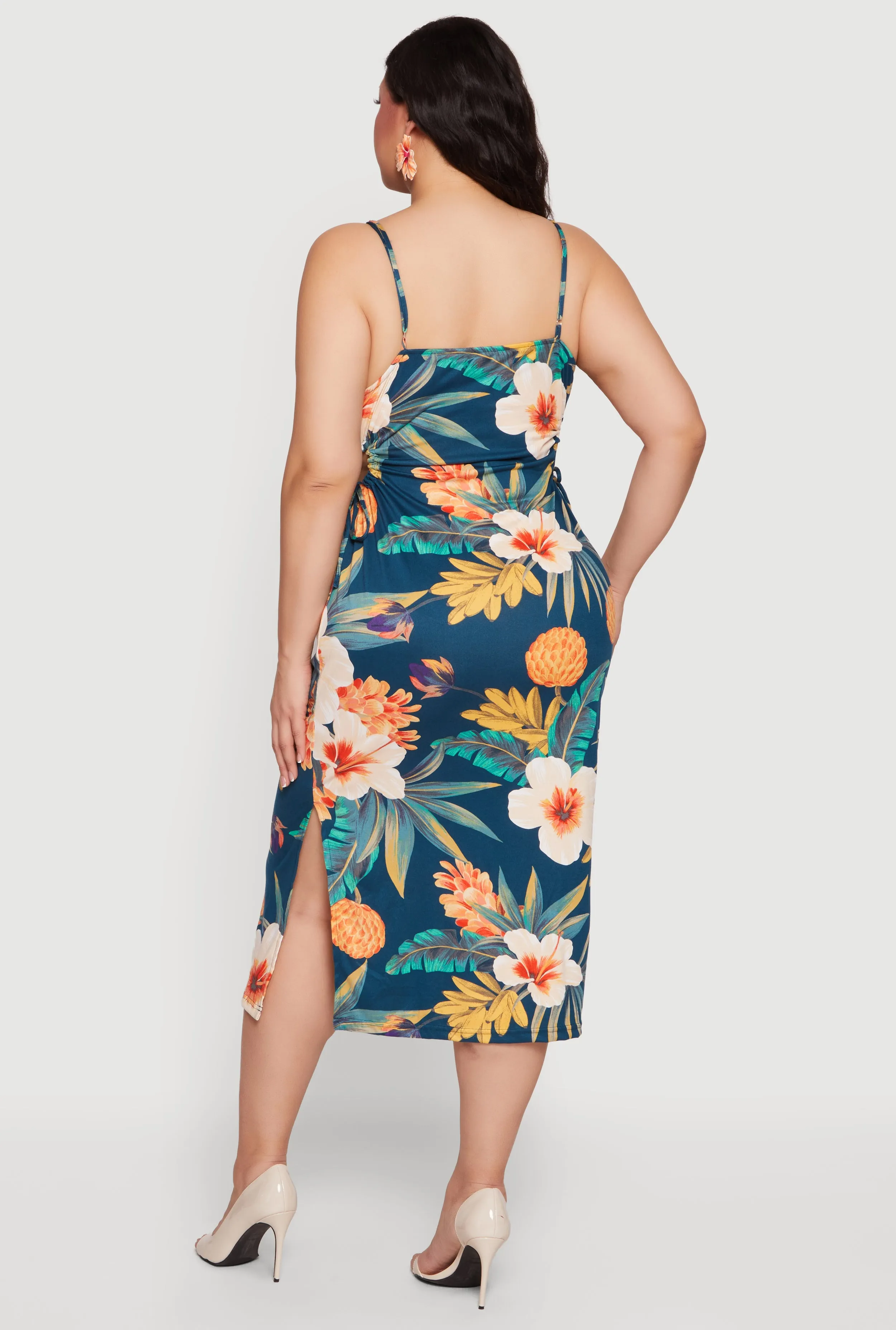 Plus Size Side Cut Out Tropical Floral Print Cami Midi Dress sold by Rainbow product image thumbnail 3