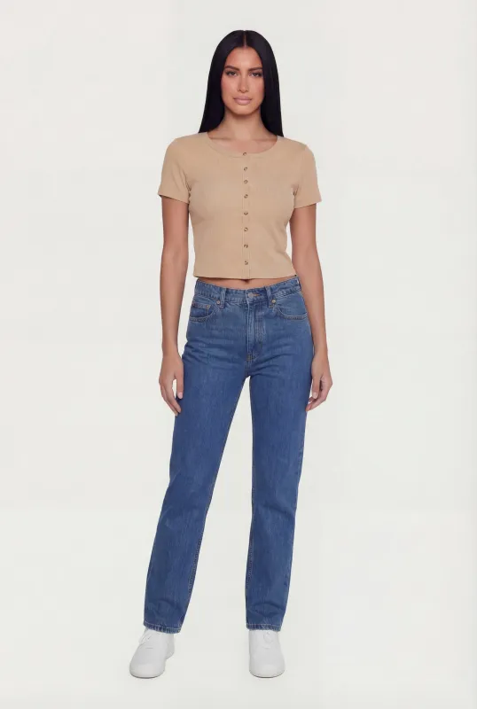 Ribbed Knit Button Front Crop Top made by Ambiance