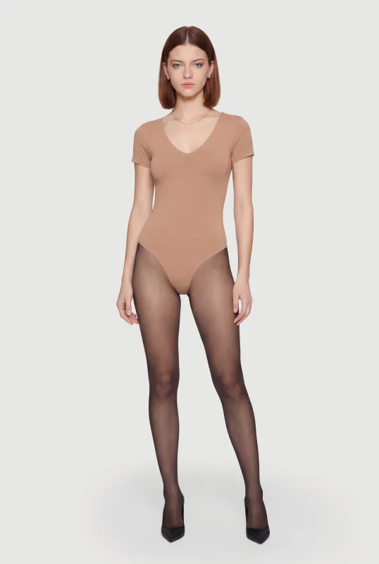 Double Layered Short Sleeve V Neck Bodysuit sold by Rainbow