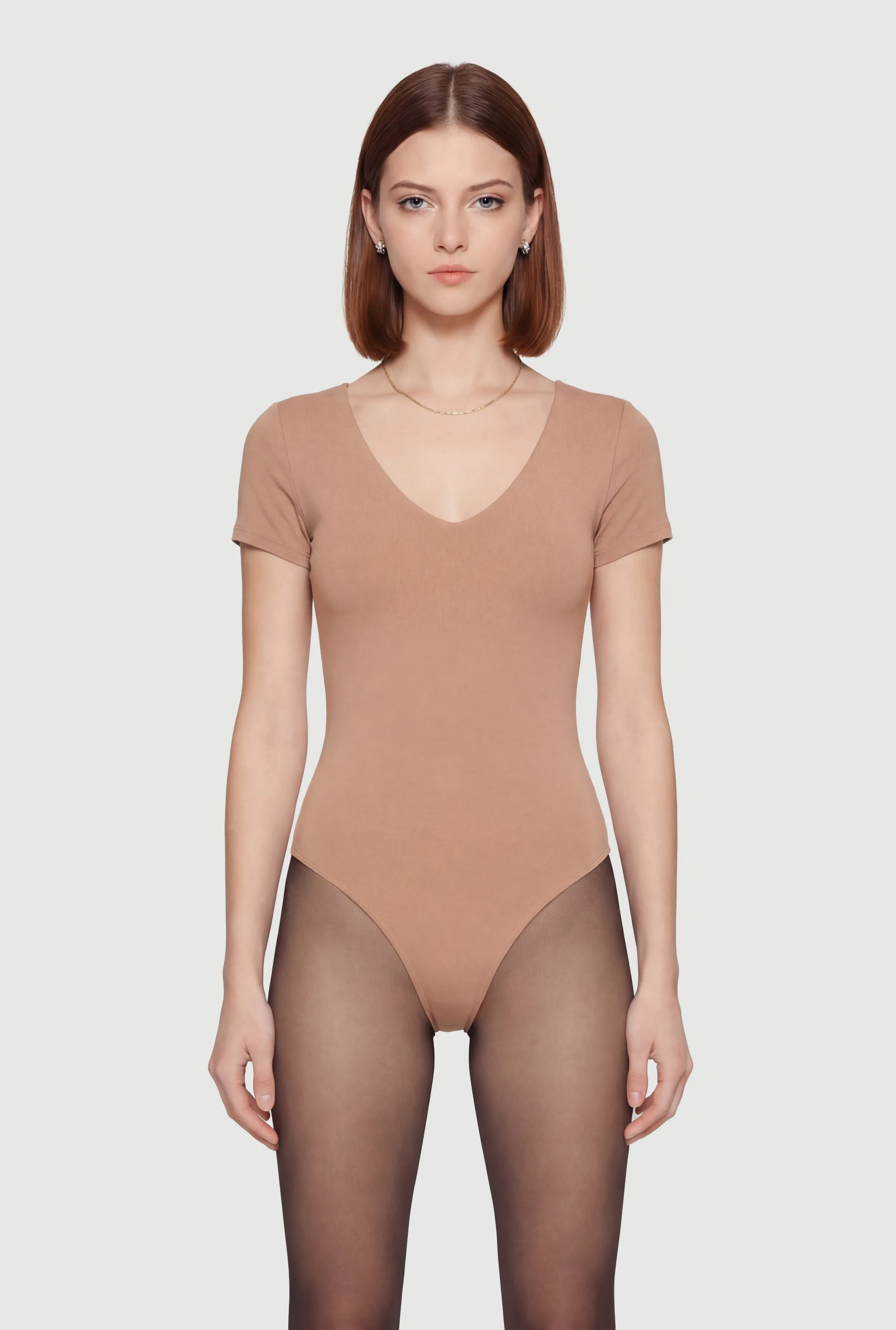 Double Layered Short Sleeve V Neck Bodysuit sold by Rainbow product image thumbnail 2