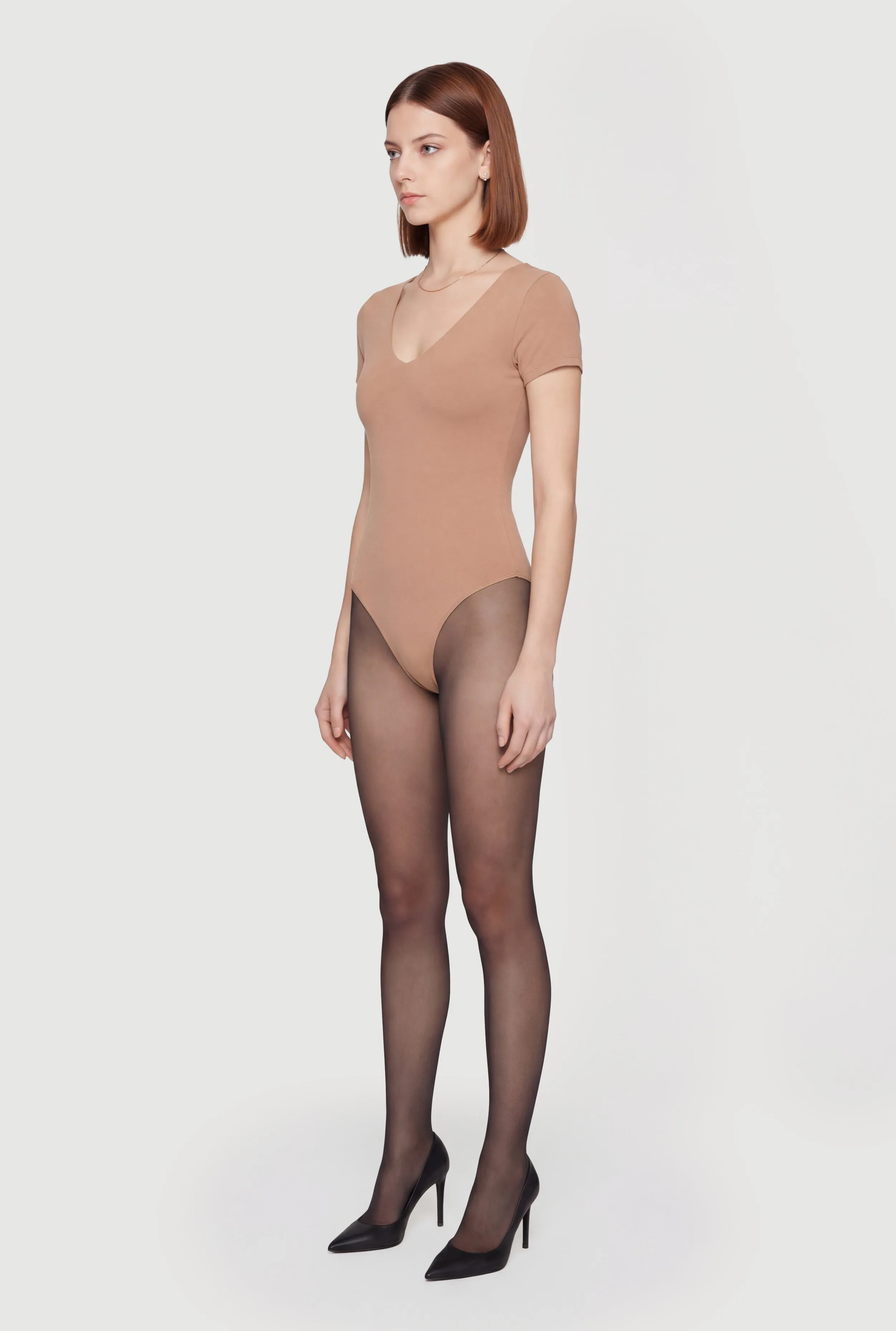 Double Layered Short Sleeve V Neck Bodysuit sold by Rainbow product image thumbnail 3