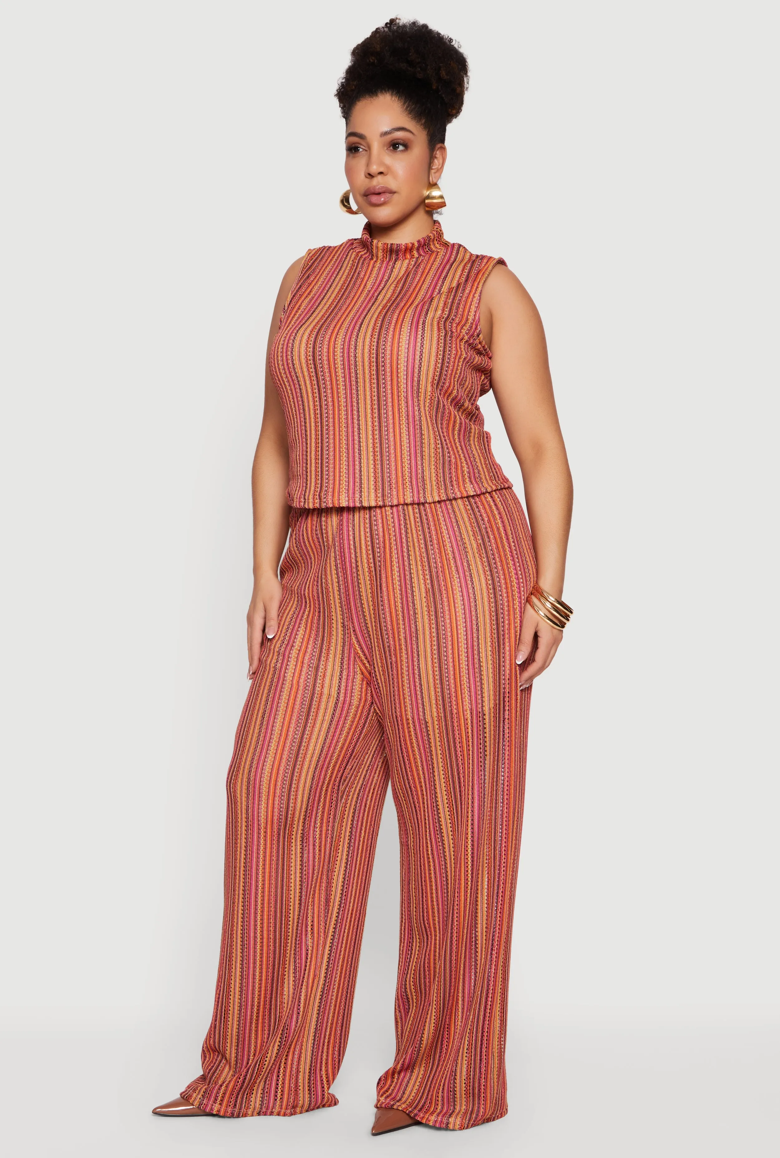 Plus Size High Waisted Wide Leg Striped Casual Pants sold by Rainbow product image thumbnail 2