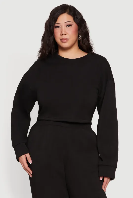 Plus Size Long Sleeve Fleece Cropped Pullover Sweatshirt made by Daisy