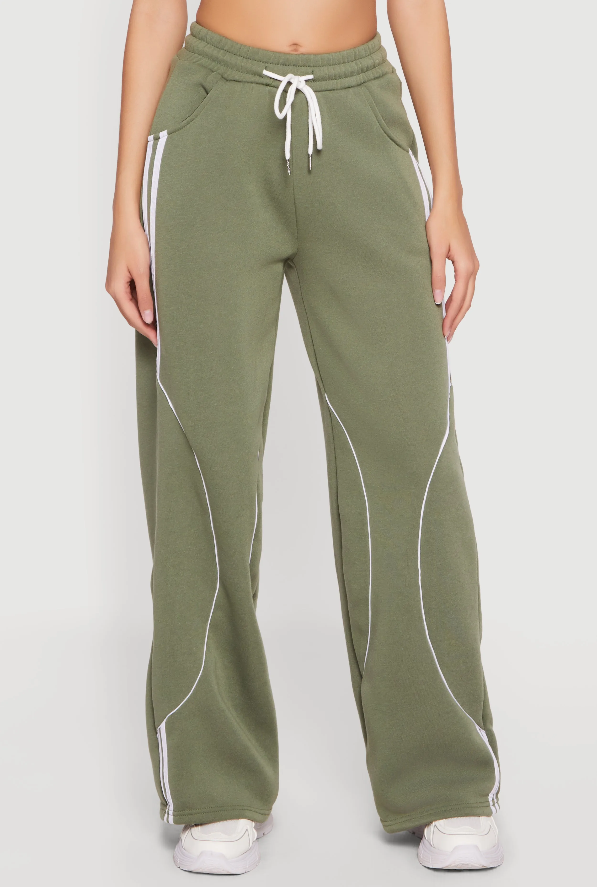 Contrast Trim Drawstring Waist Wide Leg Sweatpants sold by Rainbow product image thumbnail 3