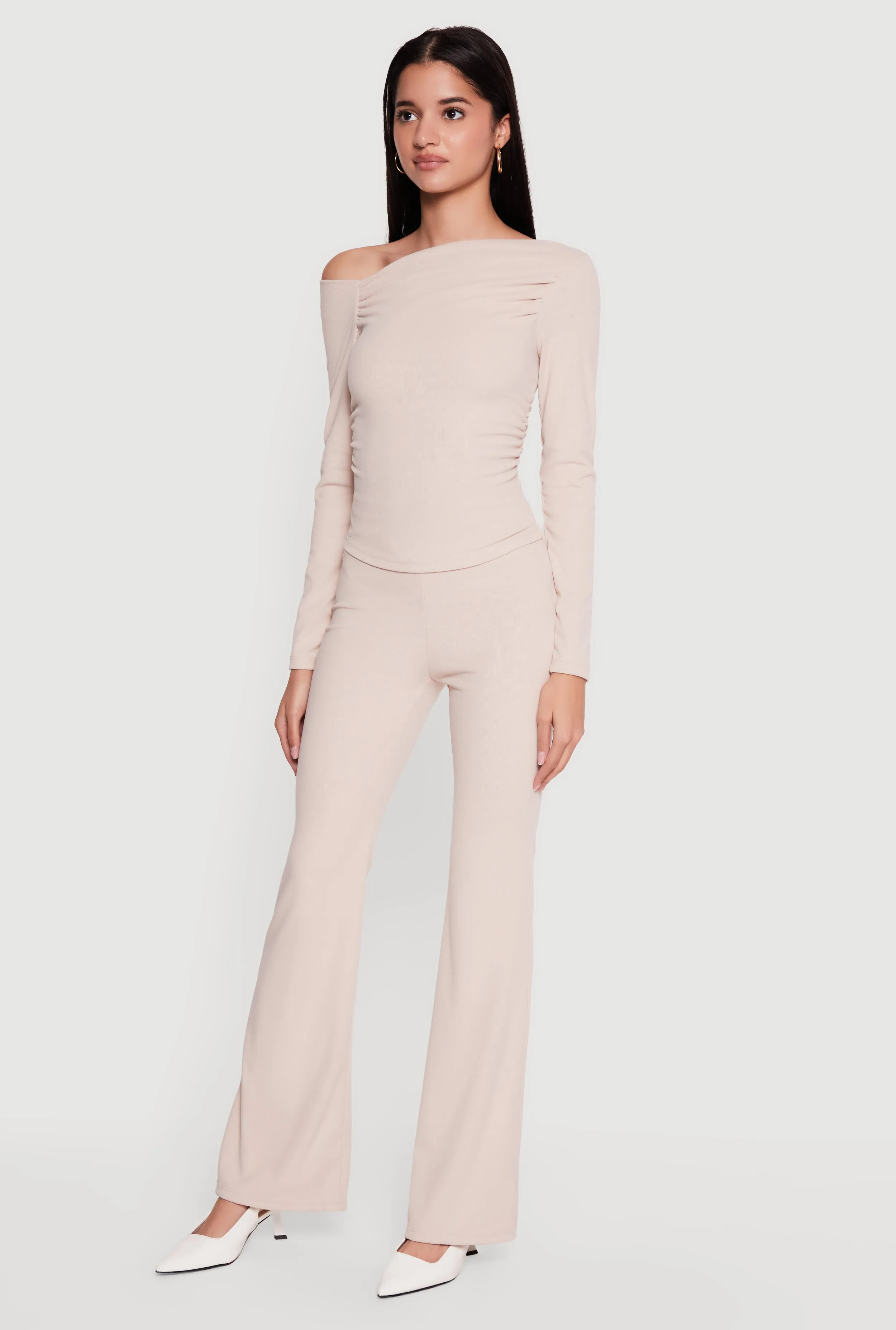 Brushed Rib Knit High Waisted Flare Pants sold by Rainbow product image thumbnail 2