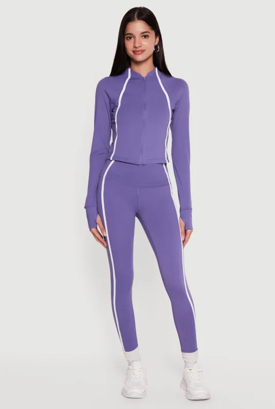 Contrast Trim Pipping Detail High Waisted Leggings made by Rainbow