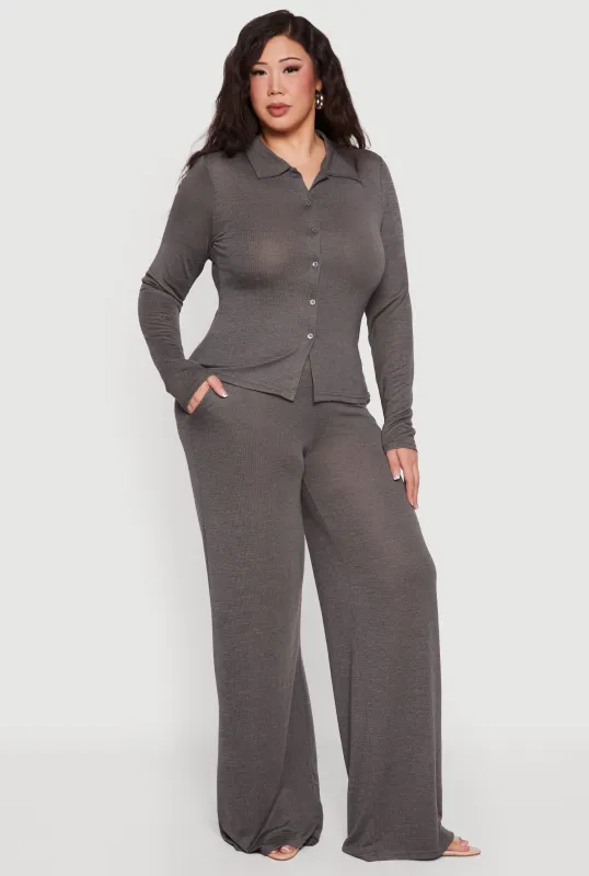 Plus Size High Waisted Wide Leg Pants sold by Rainbow