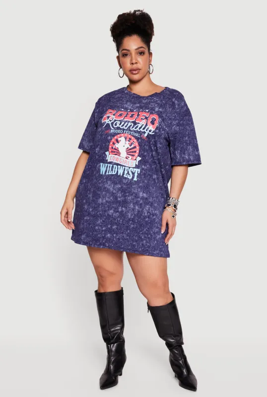 Plus Size Acid Wash Graphic T-Shirt Dress made by Rainbow