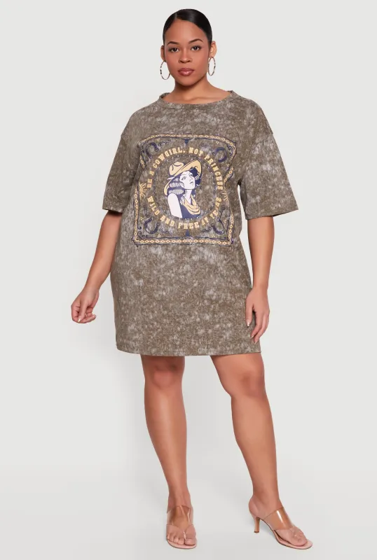 Plus Size Acid Wash Graphic T-Shirt Dress sold by Rainbow