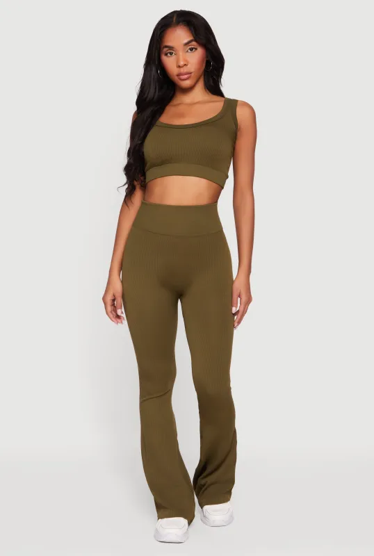 Ribbed High Waisted Flare Leg Active Pants sold by Rainbow