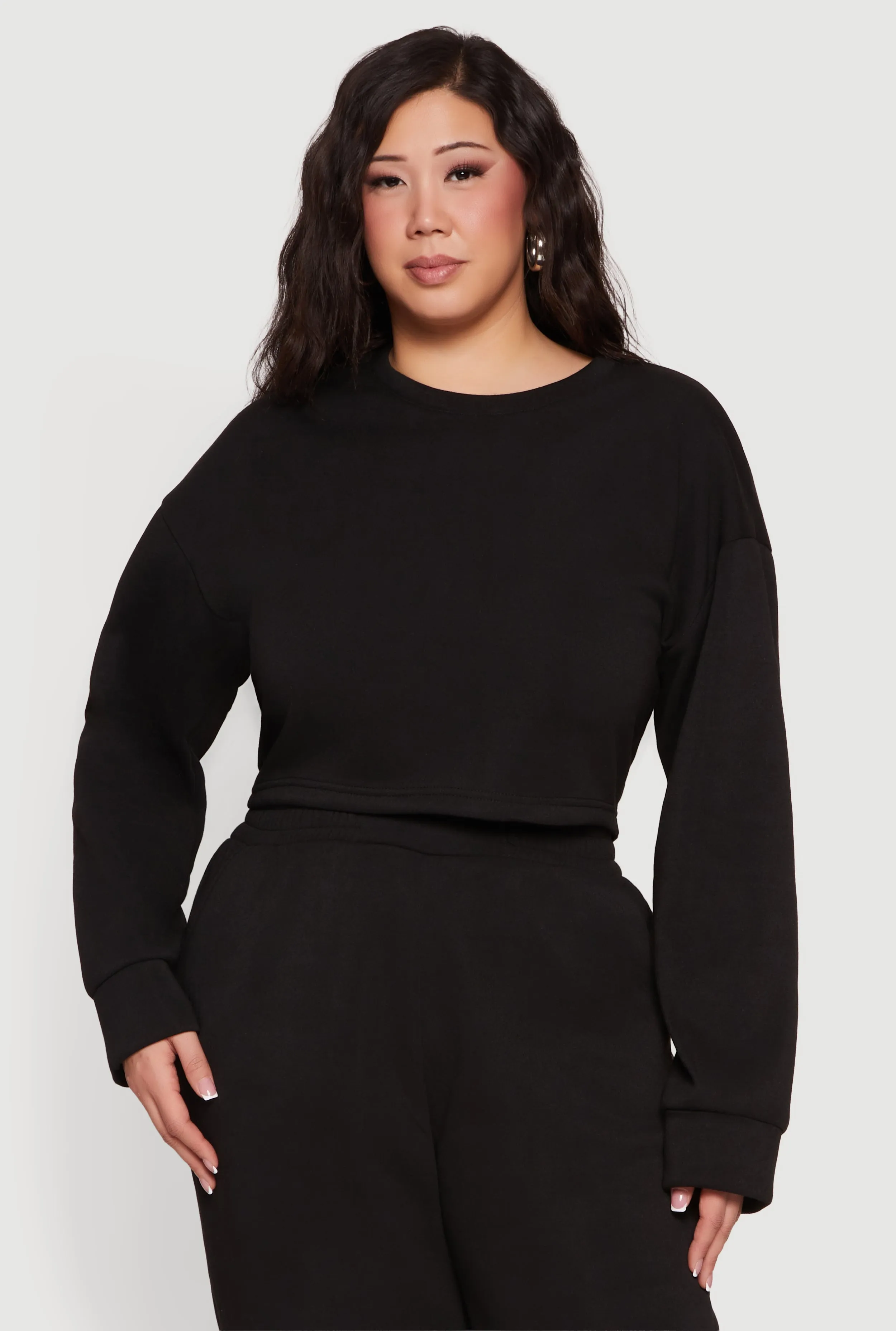 Plus Size Long Sleeve Fleece Cropped Pullover Sweatshirt sold by Rainbow product image thumbnail 2