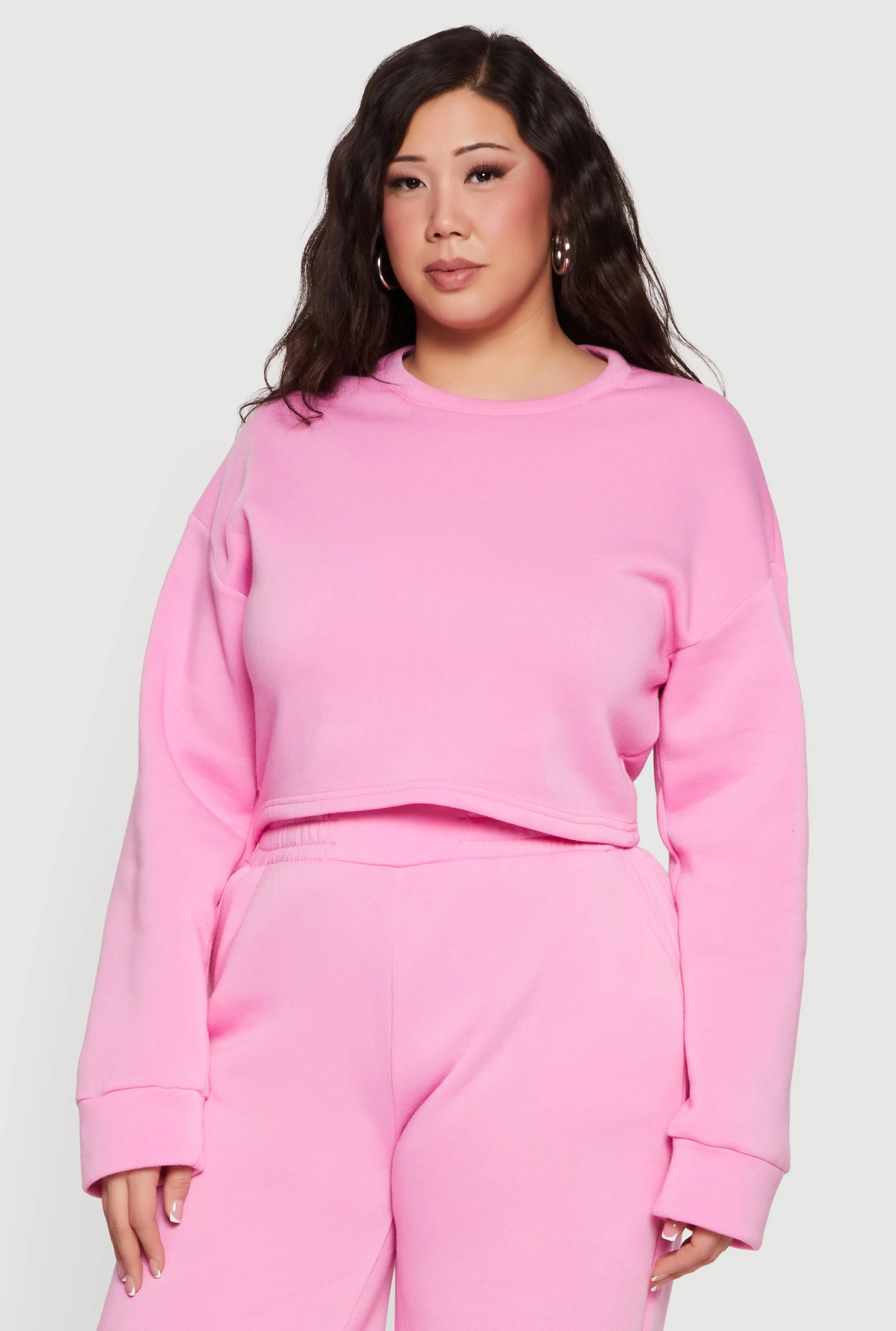 Plus Size Long Sleeve Fleece Cropped Pullover Sweatshirt sold by Rainbow product image thumbnail 3
