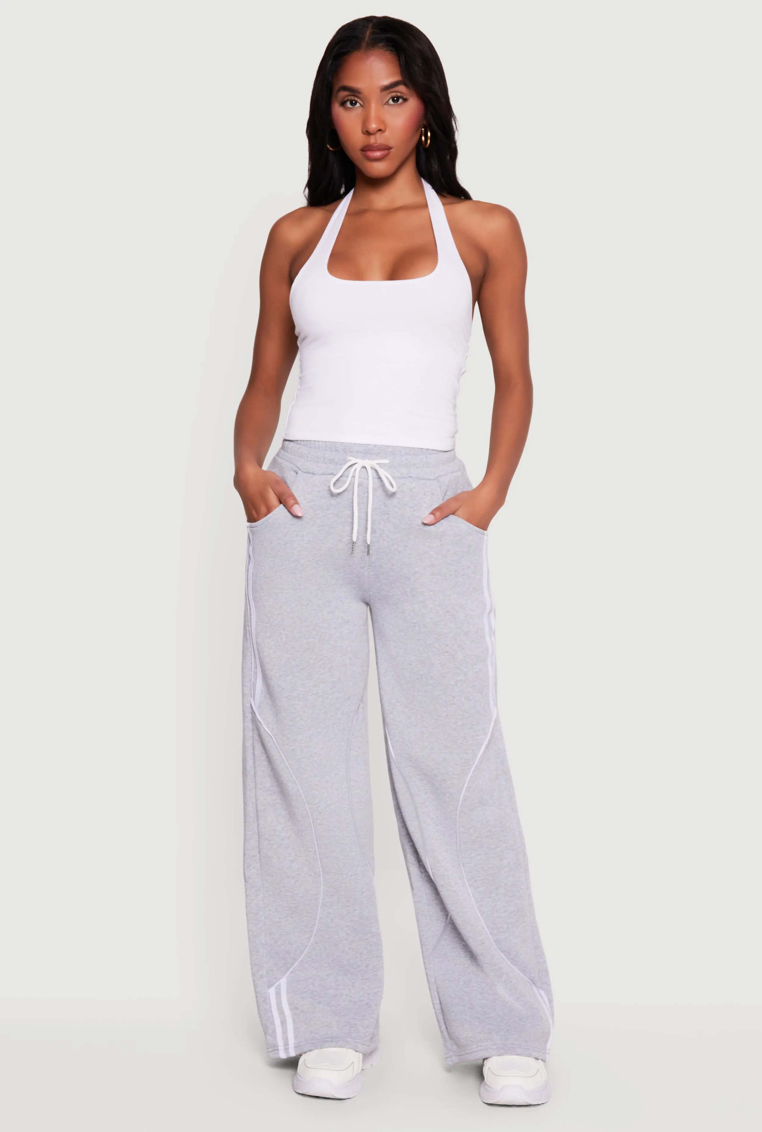 Contrast Trim Drawstring Waist Wide Leg Sweatpants sold by Rainbow