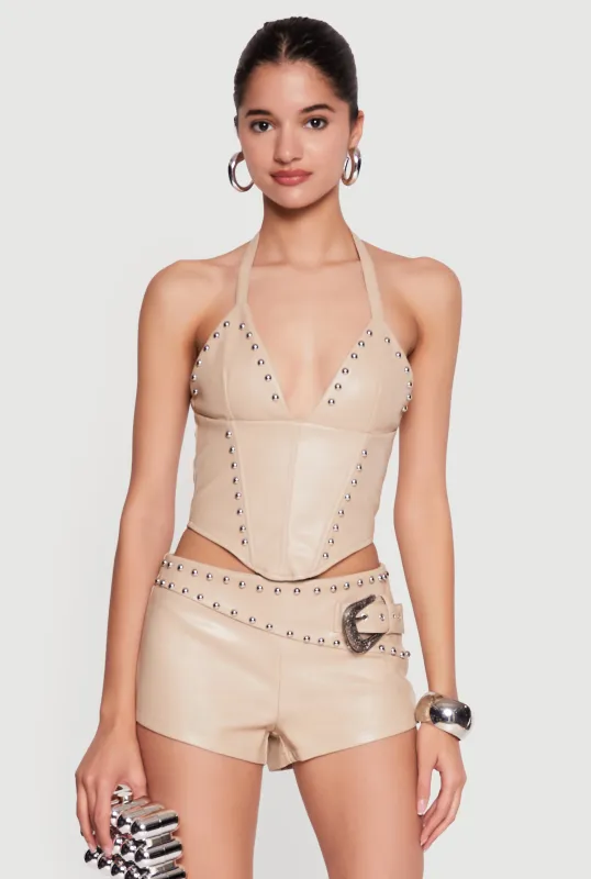 Studded Faux Leather Corset Top made by Rainbow