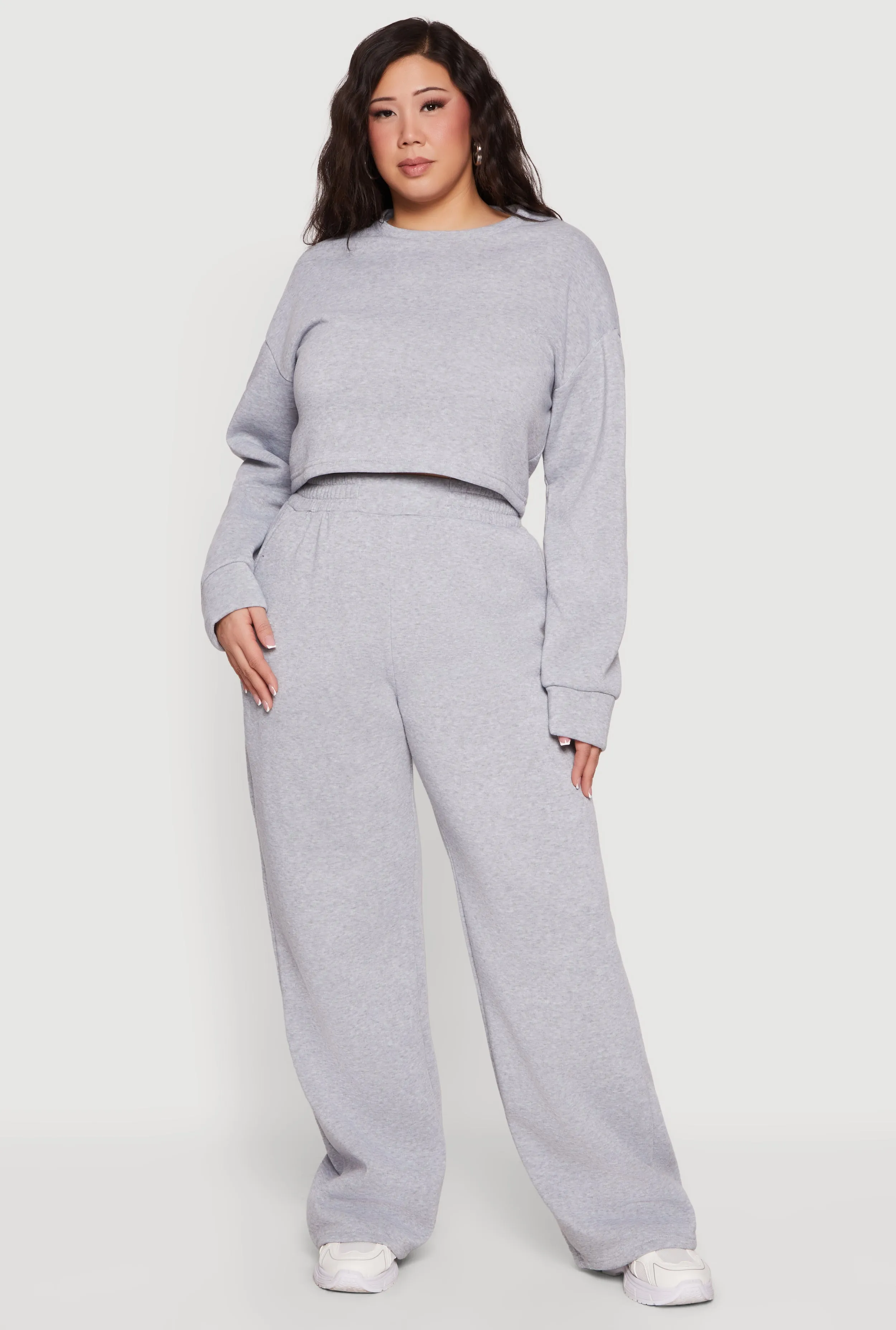 Plus Size Long Sleeve Fleece Cropped Pullover Sweatshirt sold by Rainbow product image thumbnail 2