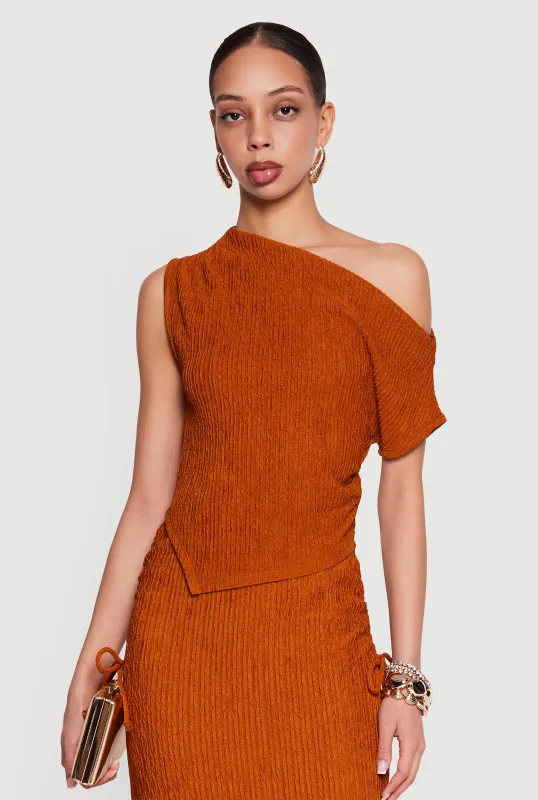 One Shoulder Side Ruched Asymmetrical Top made by Rainbow