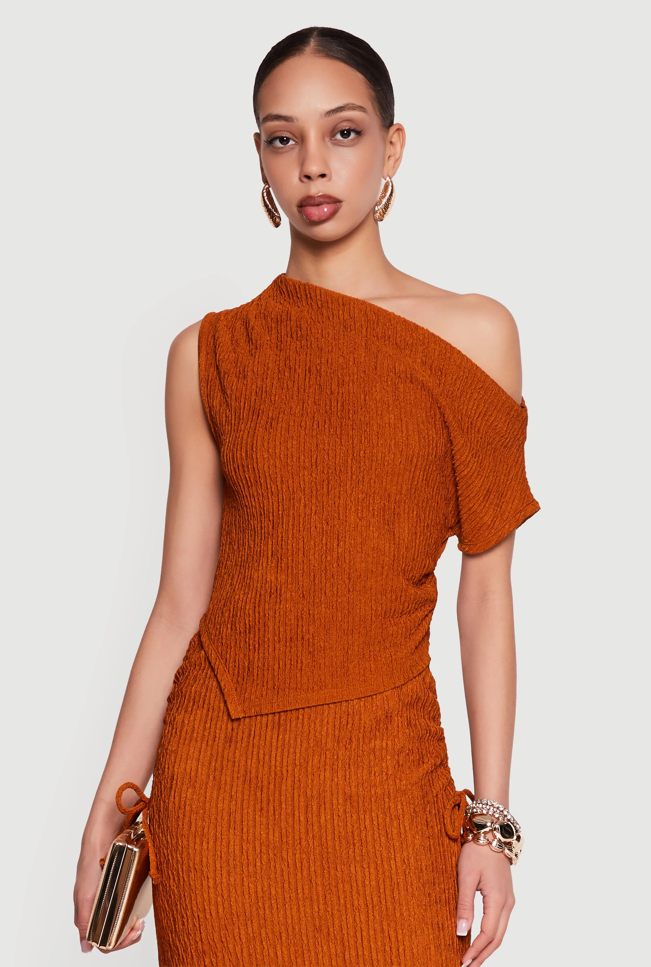 One Shoulder Side Ruched Asymmetrical Top sold by Rainbow