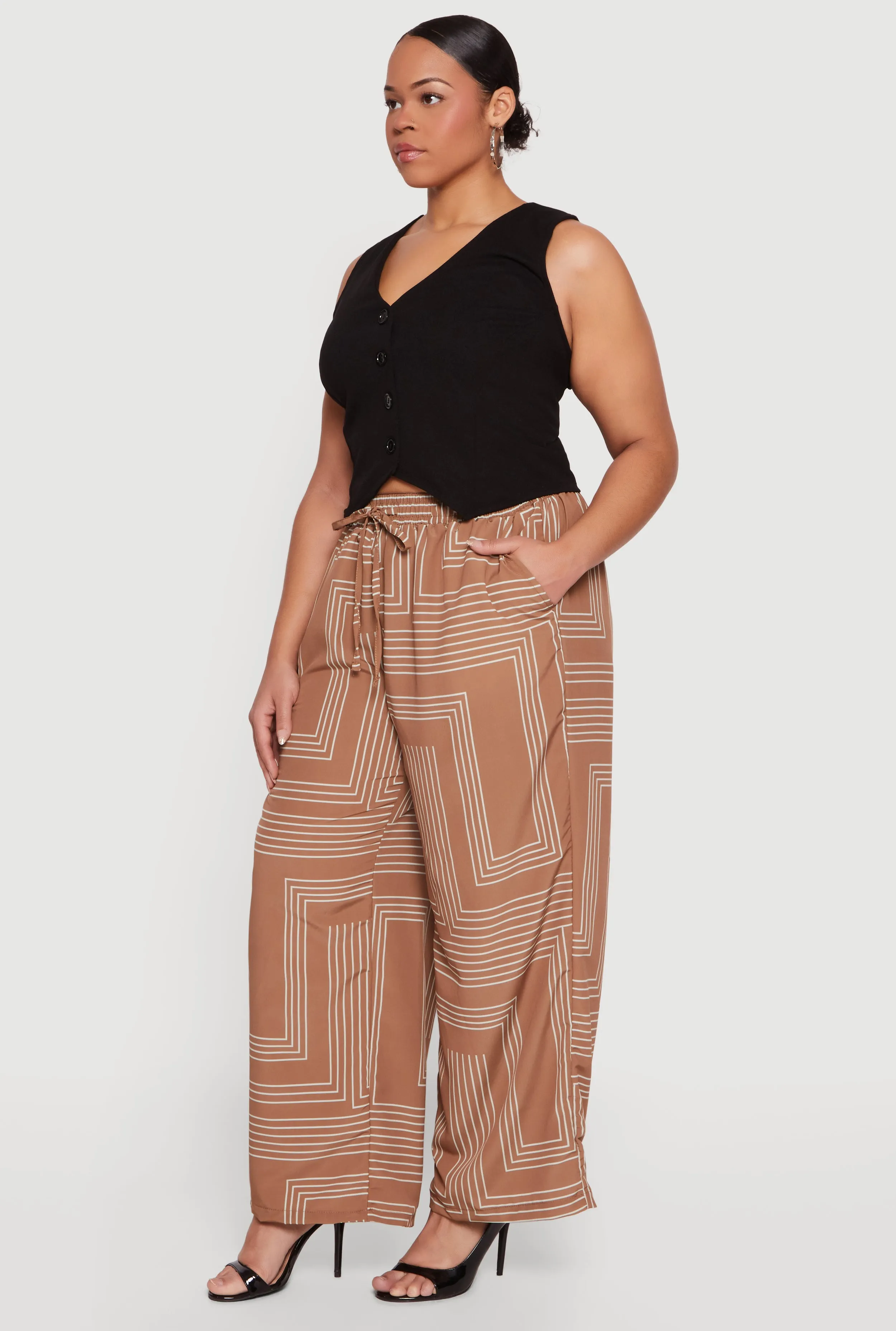 Plus Size High Waisted Geometric Print Crepe Knit Pants sold by Rainbow product image thumbnail 2