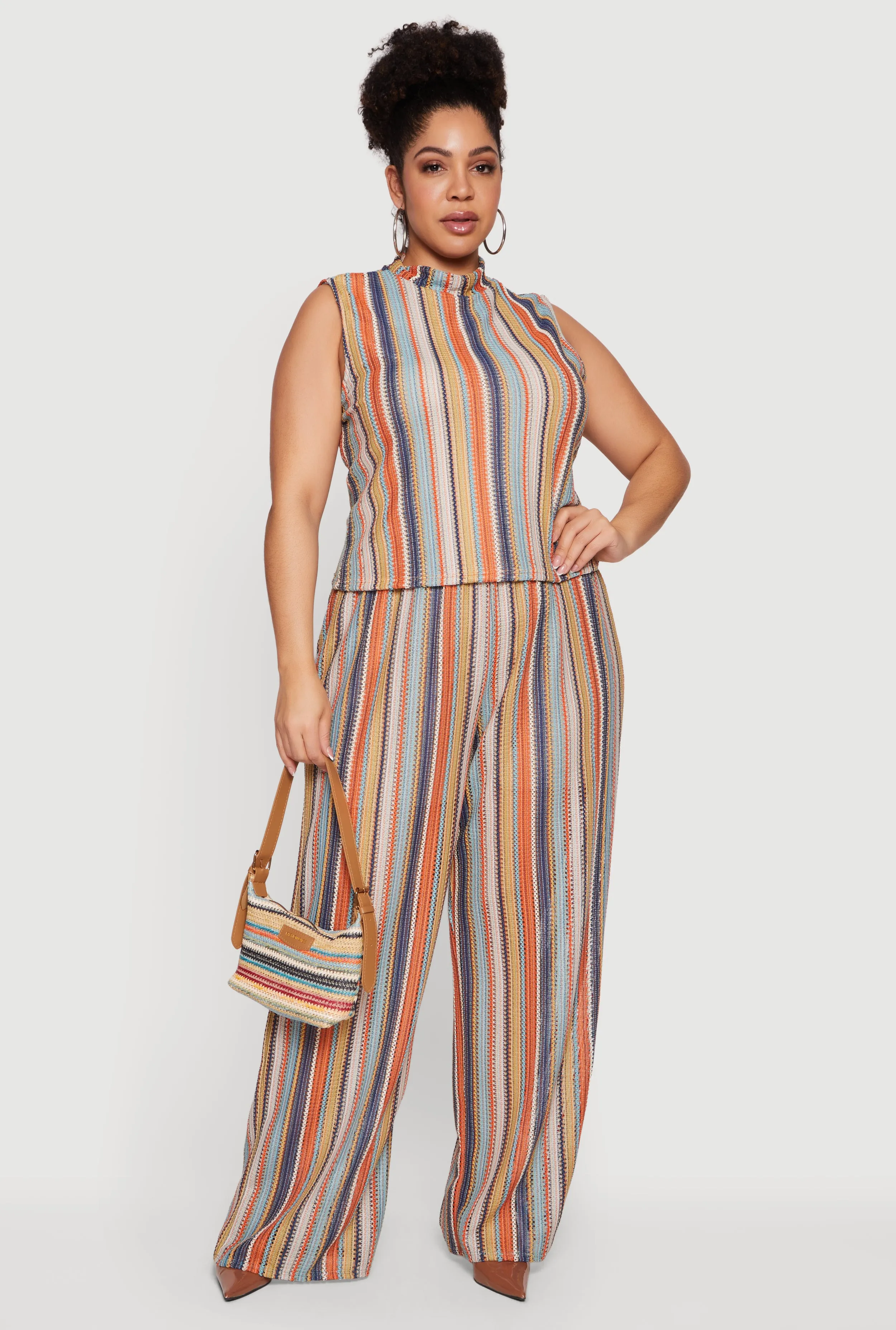 Plus Size Striped Pattern Sleeveless Mock Neck Top sold by Rainbow product image thumbnail 2